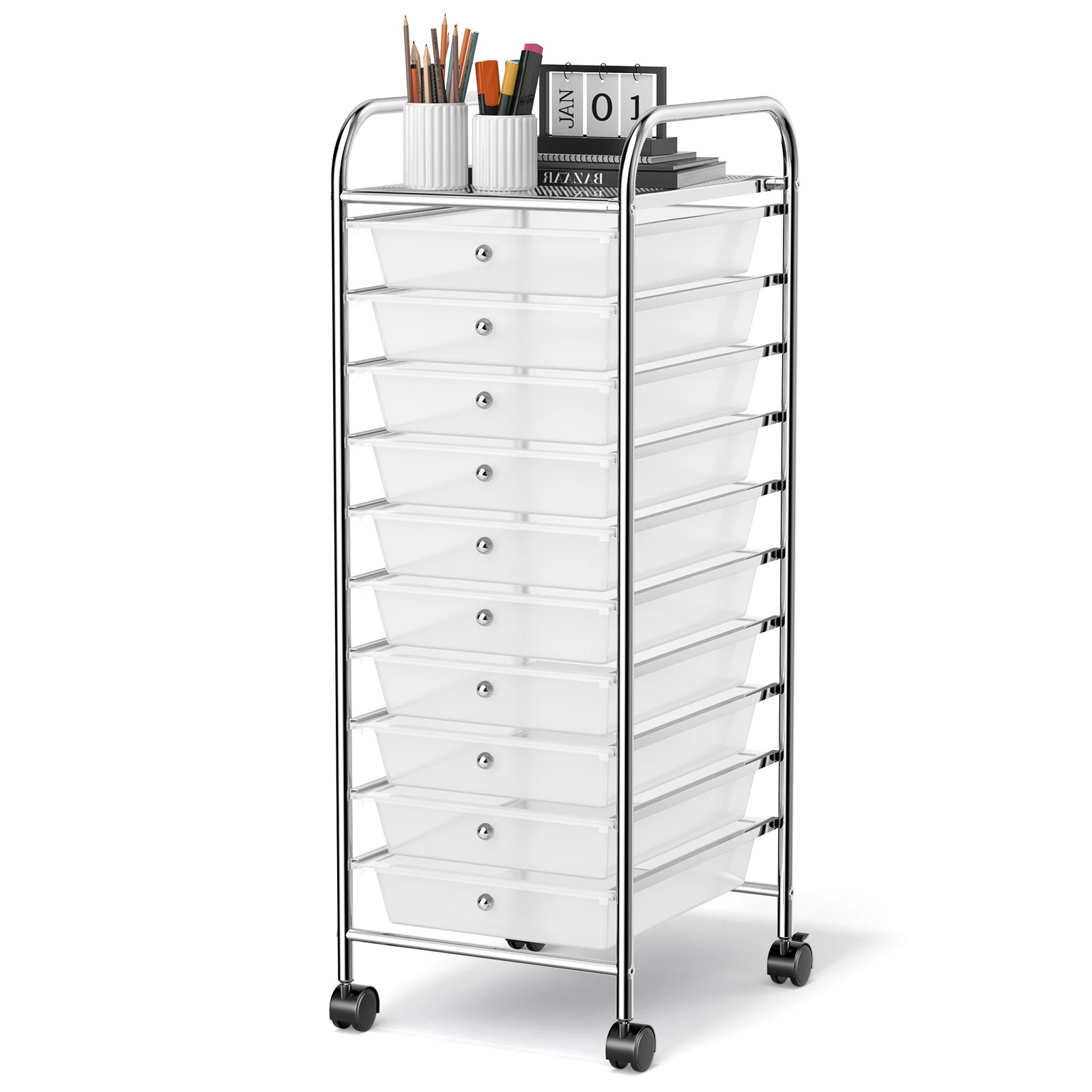 6 Costway 10 Drawers Rolling Storage Cart Mobile Utility Trolley - Clear, 6 of 6