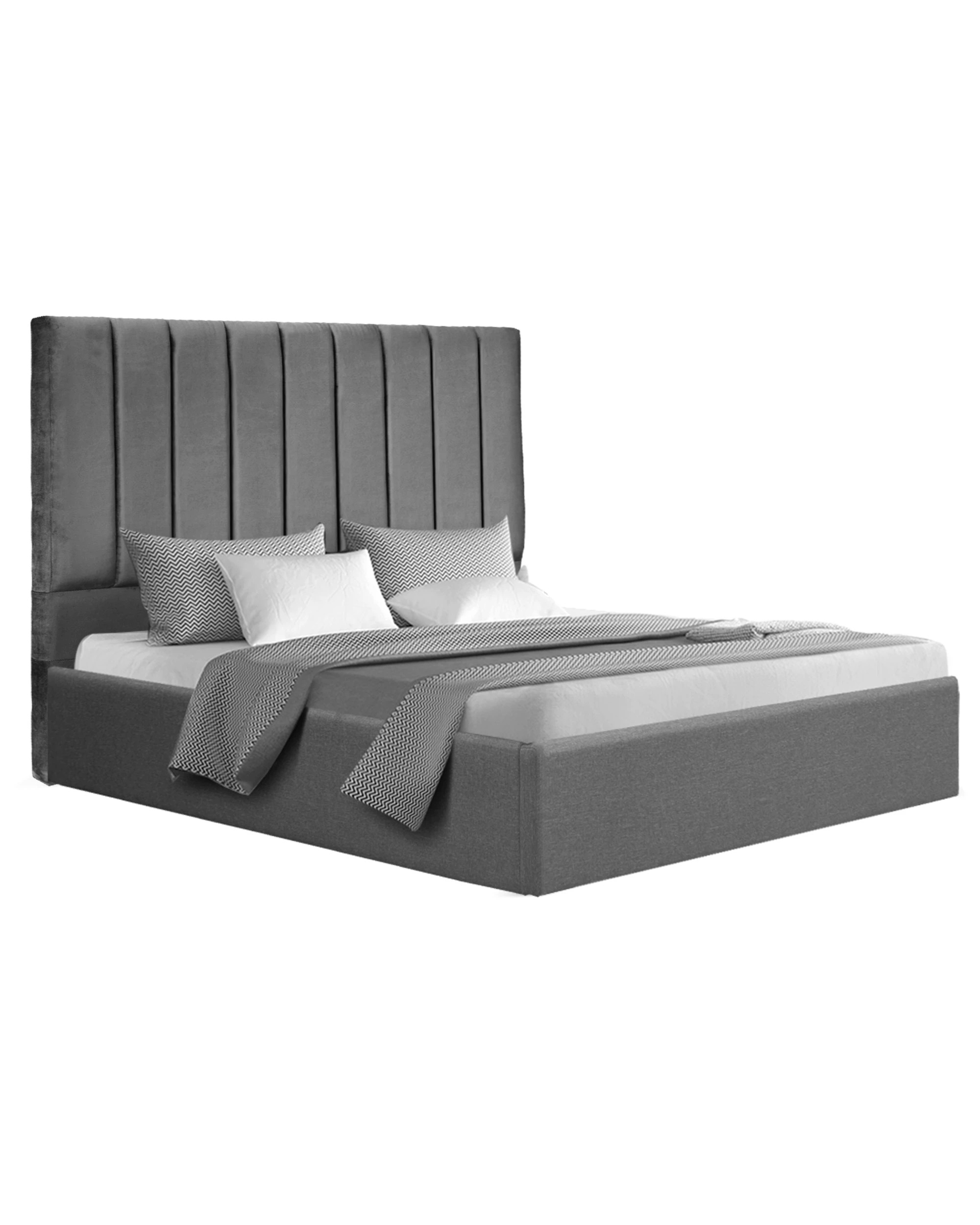 3 Artiss Double Bed Frame with Storage  Velvet Headboard Gas Lift Platform - Grey, 3 of 6