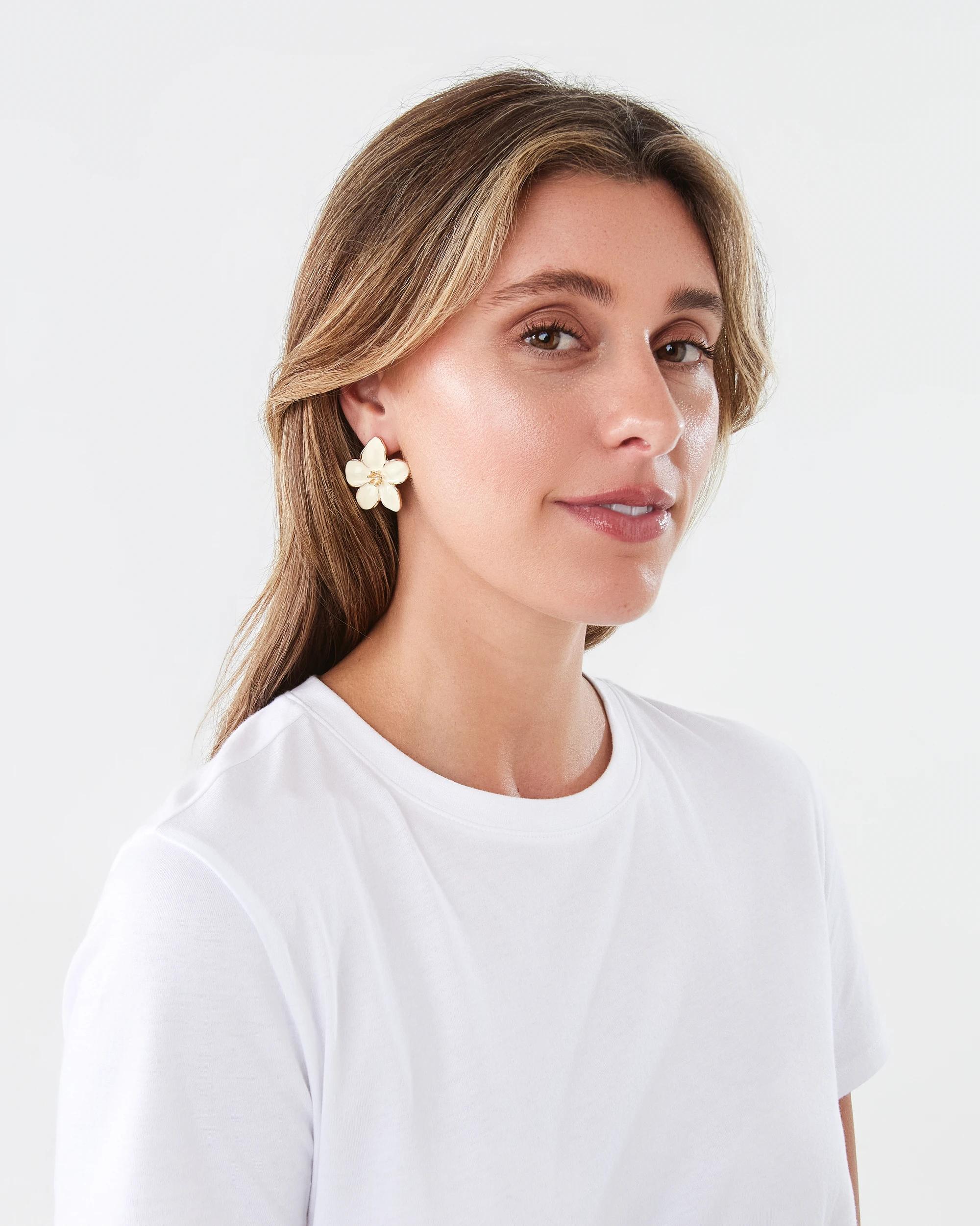 3 Flower Stud Earrings Yellow, 3 of 4