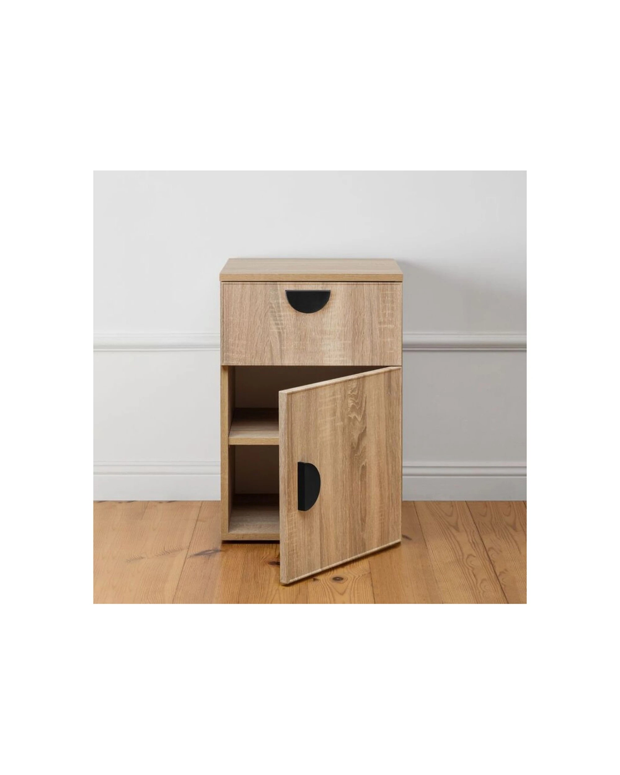 3 European Cabinetry Porto Oak Slim Bedside Table Half Moon Handle - Natural, 3 of 4