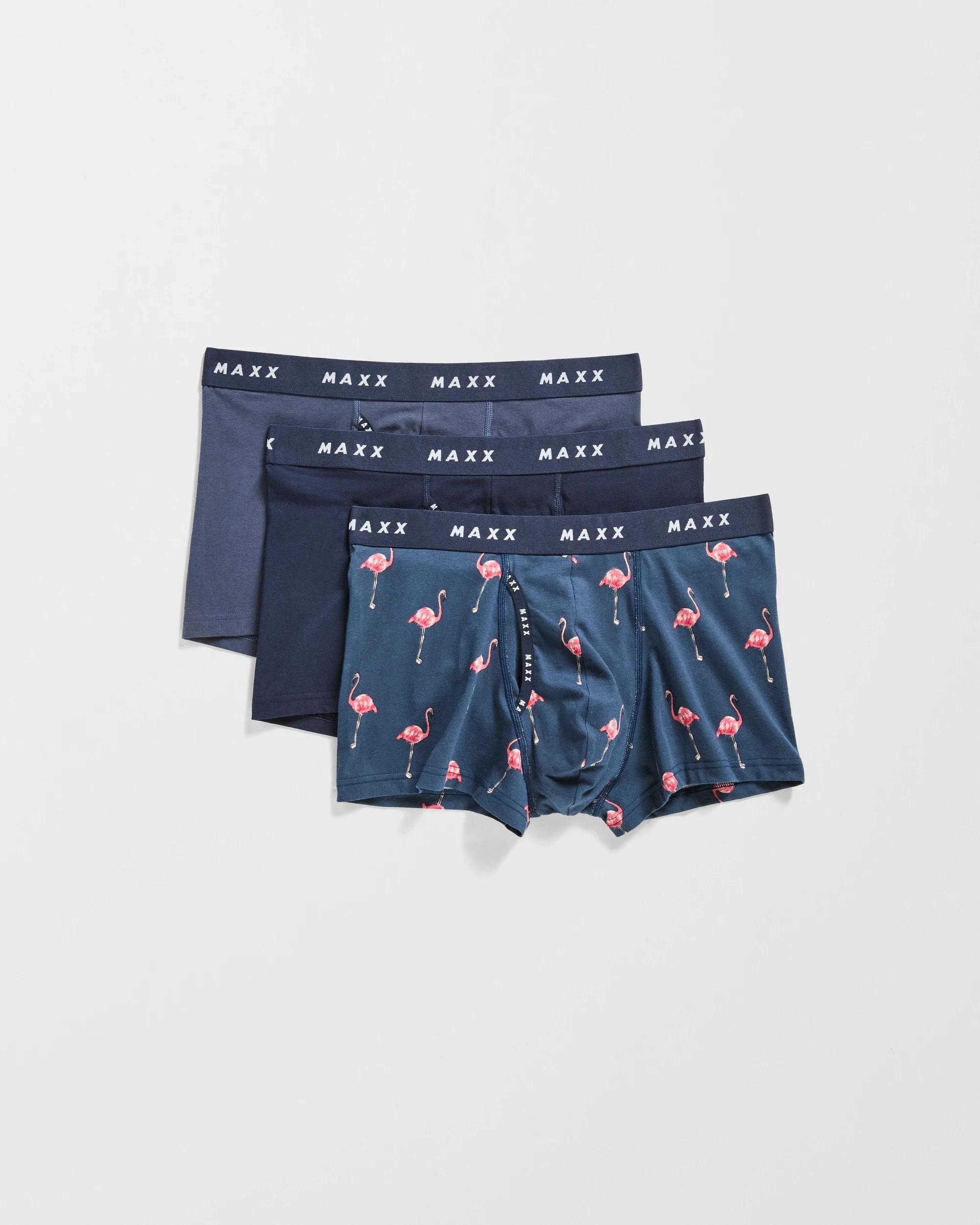 1 Maxx Australian Cotton Blend 3 Pack Mens Flyfront Trunks FLAMINGO, 1 of 4