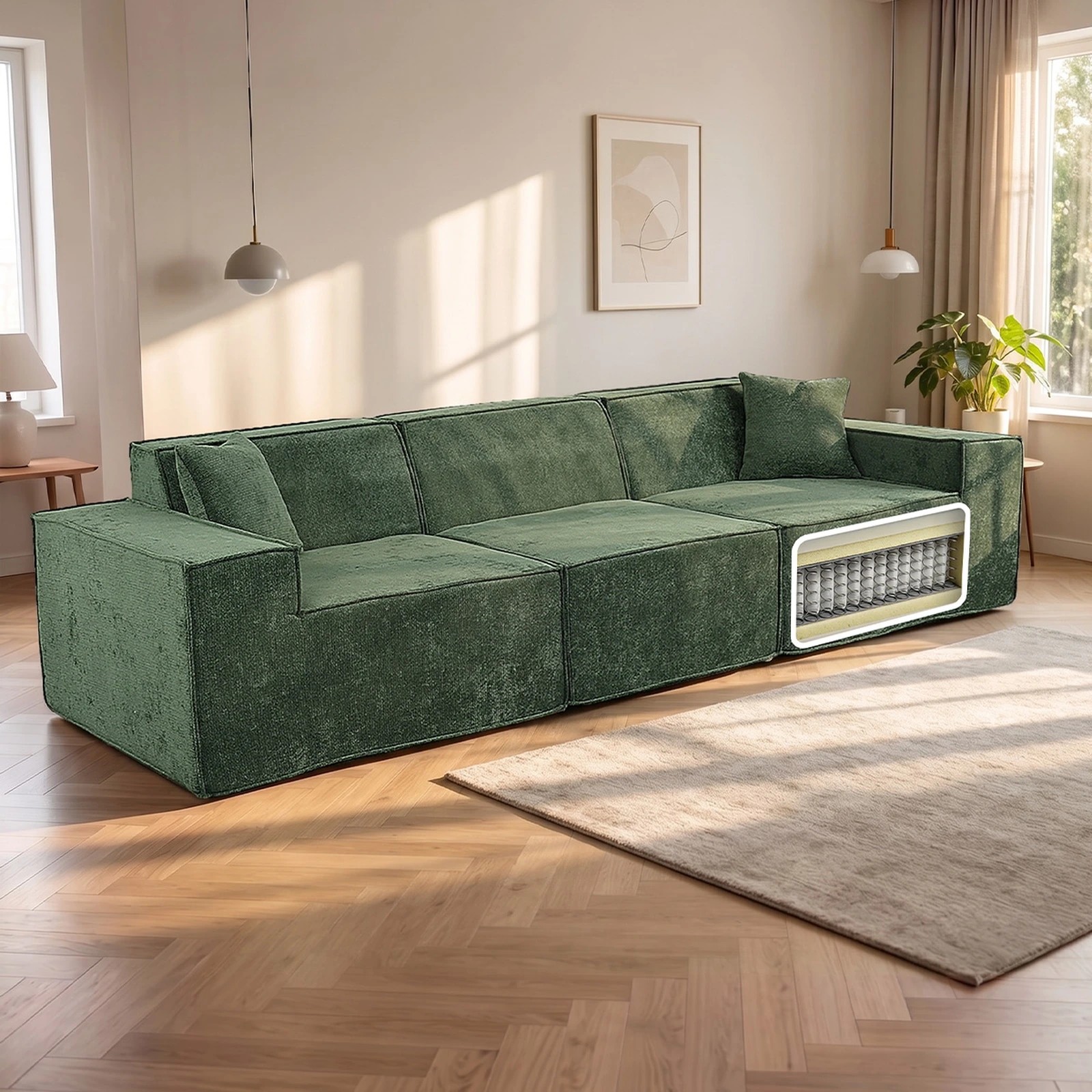 5 Oikiture Modular Sofa Compressed Convertible Couch 300cm Chenille - Green, 5 of 7