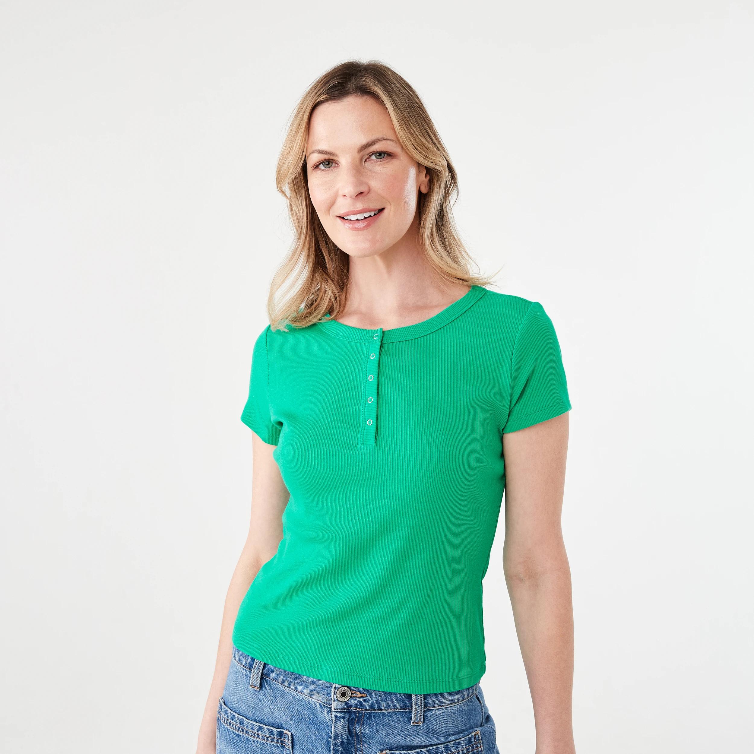 1 Short Sleeve Rib Henley T-shirt SIMPLY GREEN, 1 of 6