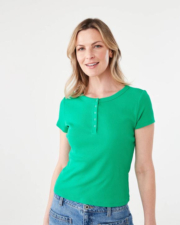 Short Sleeve Rib Henley T-shirt