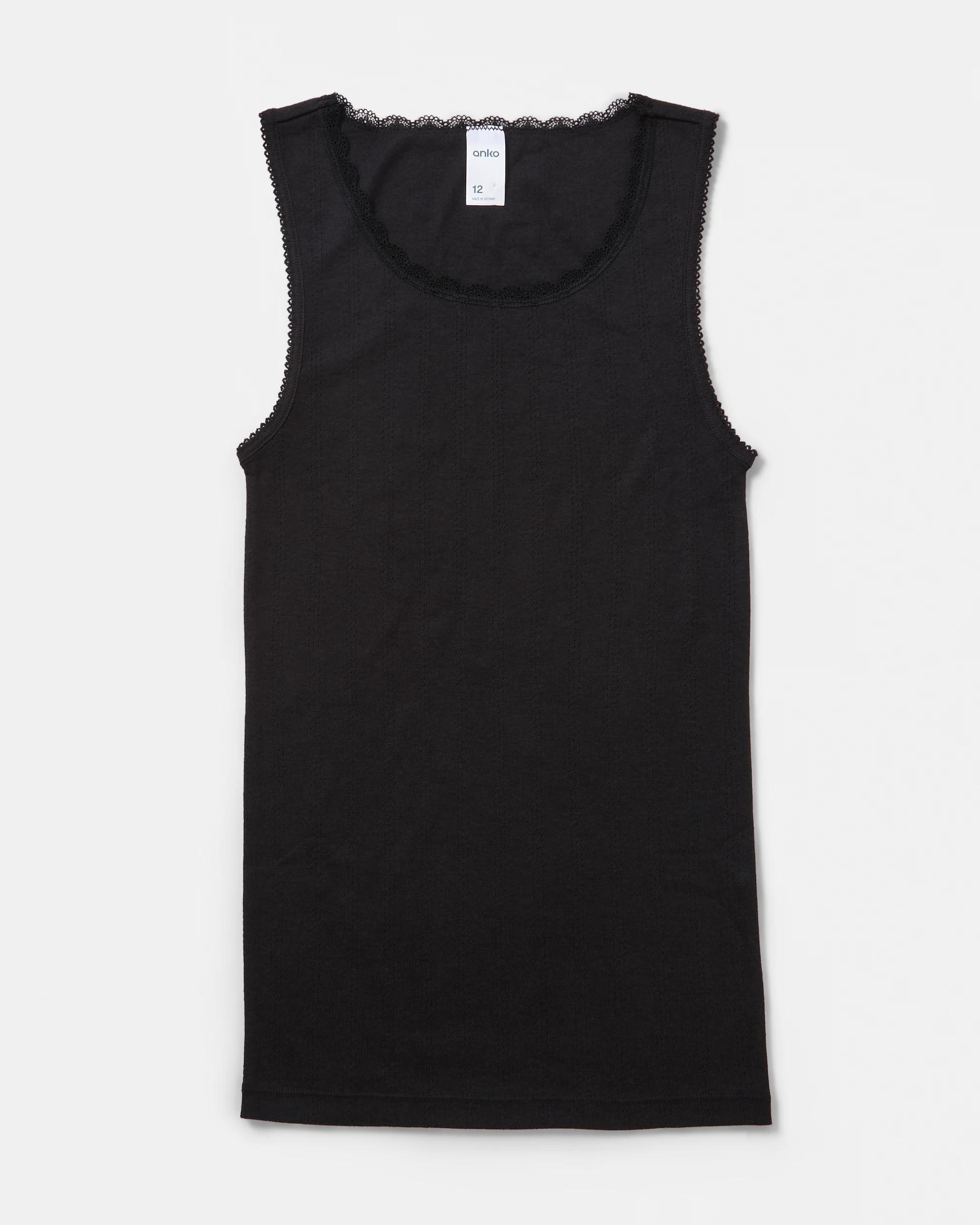 3 2 Pack Pointelle Thermal Vests Black, 3 of 5