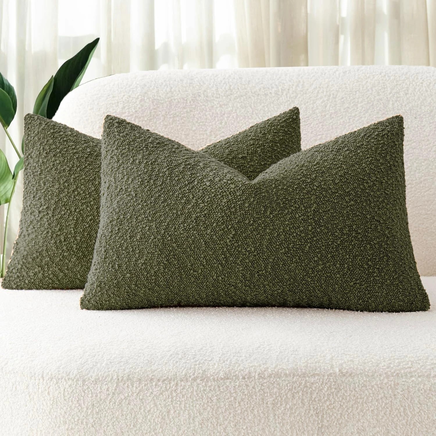1 Gioia Casa 2-Pack Bouclé Cushion Covers 30x50cm - Olive Green, 1 of 3