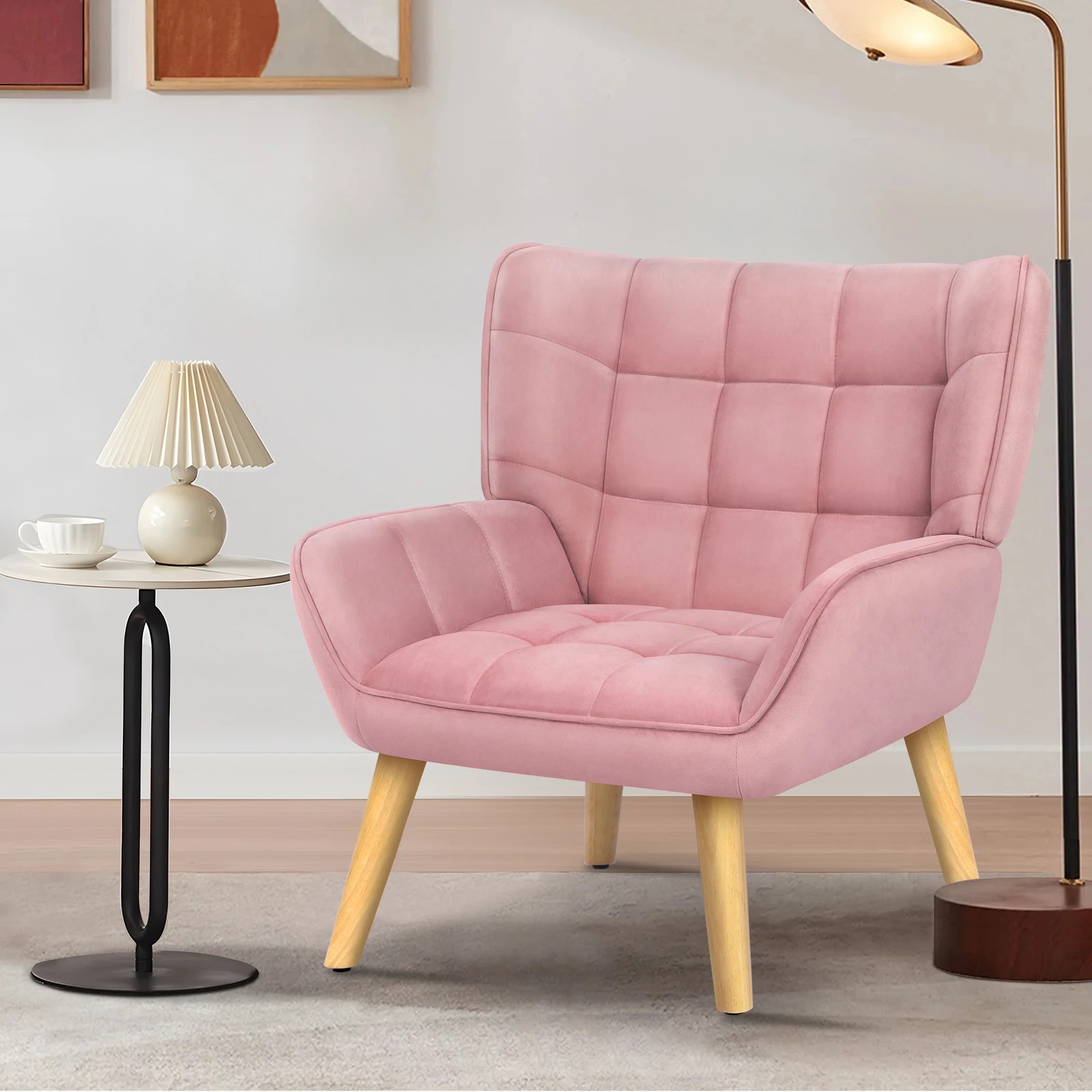 4 Alfordson Armchair Accent Chair Upholstered Lounge Sofa Tub Couch Velvet - Pink, 4 of 9