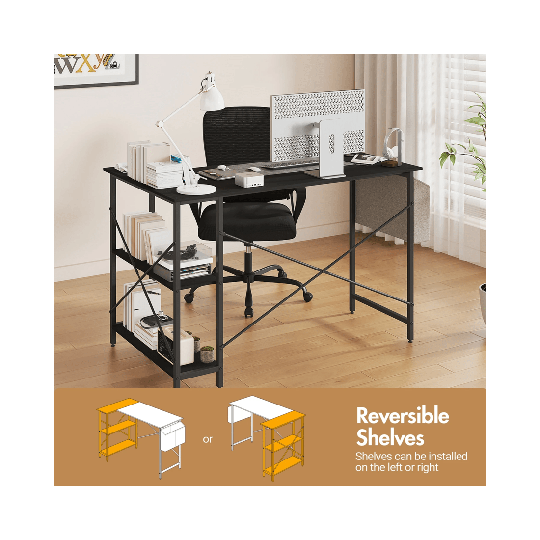 3 Advwin L Shaped Computer Desk With Convertible Storage Shelves Corner Desk Black, 3 of 9