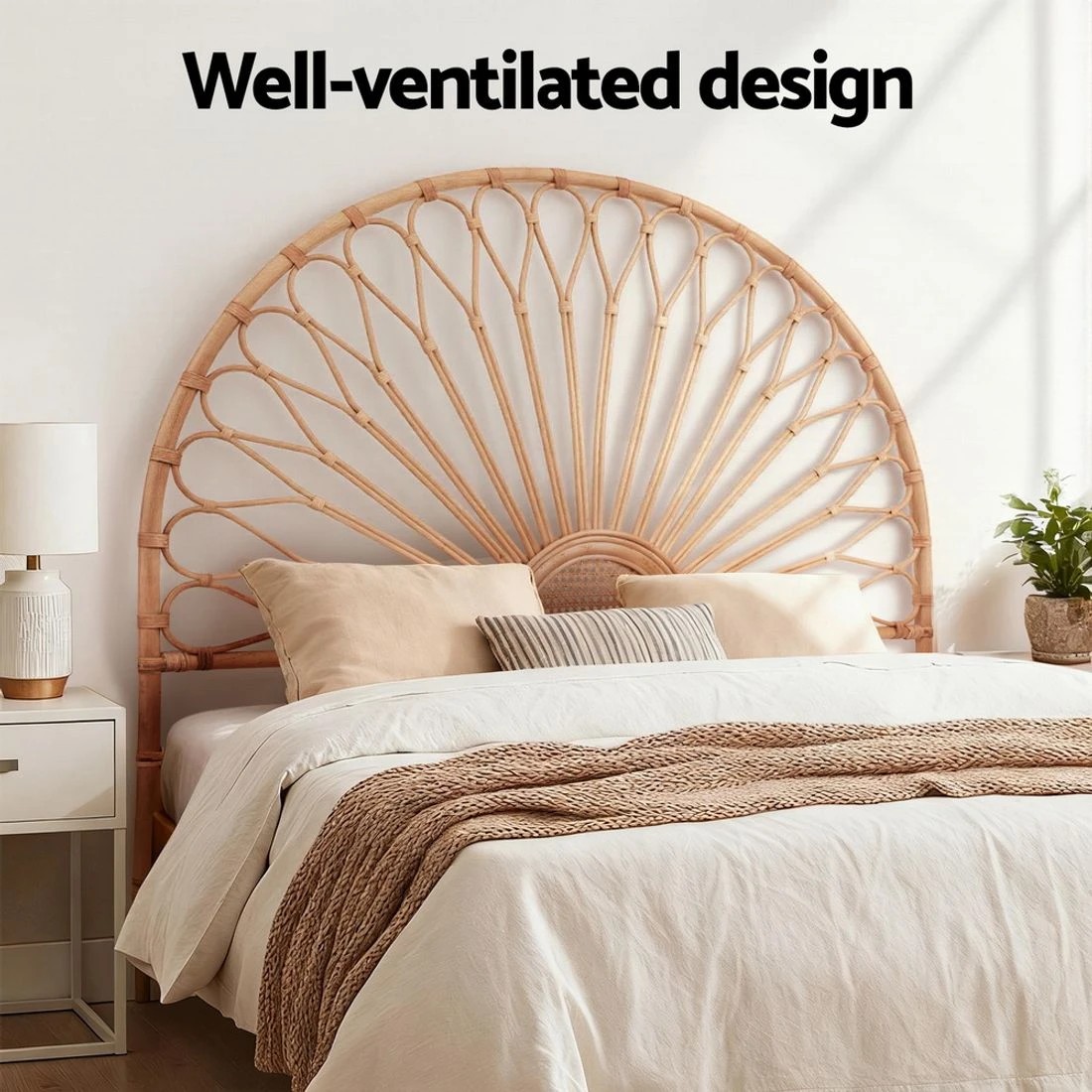 6 Artiss Bed Headboard Queen Bedhead Rattan - MARI - Natural, 6 of 7