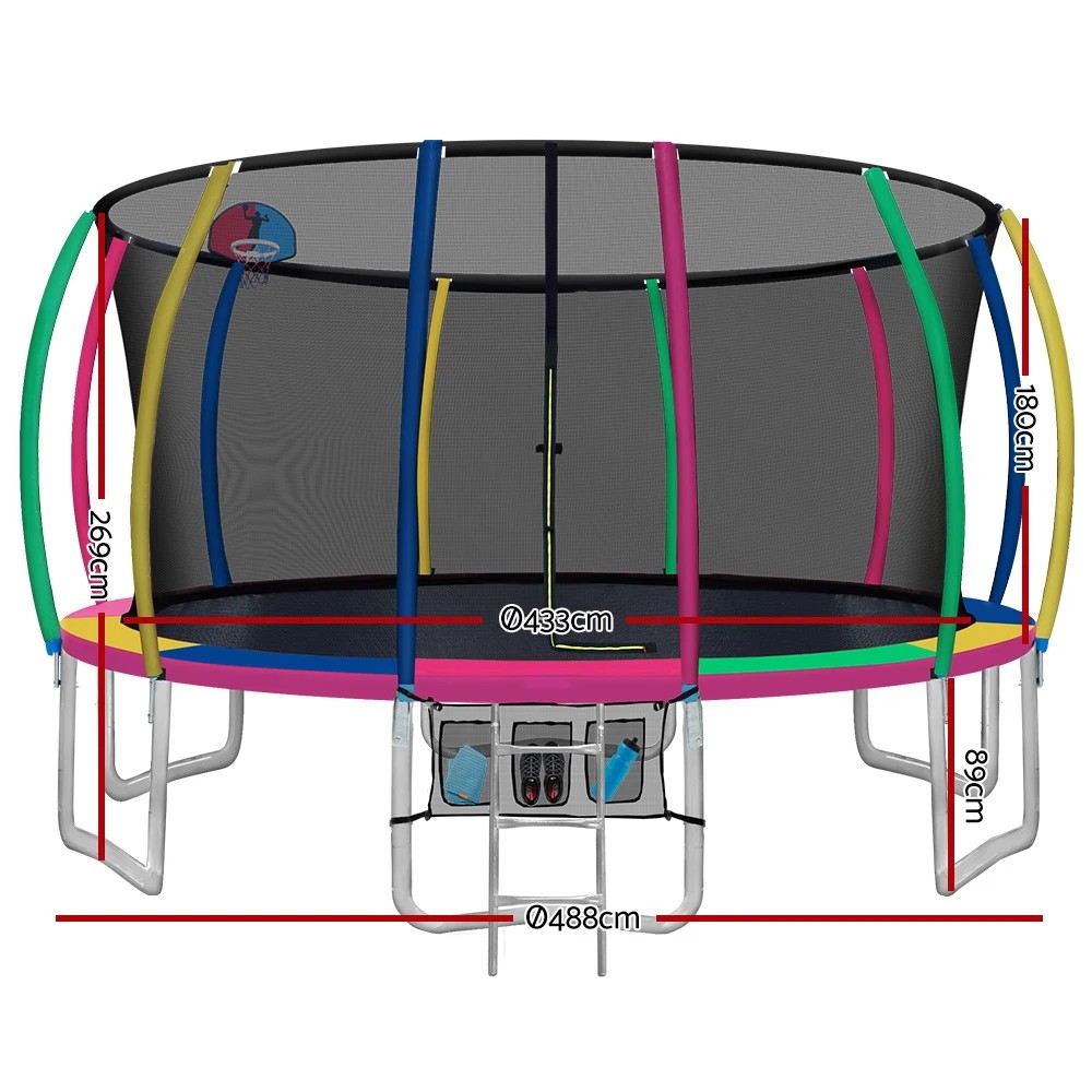 2 Everfit 16FT Trampoline for Kids w/ Ladder Enclosure Safety Net - Grey, 2 of 7
