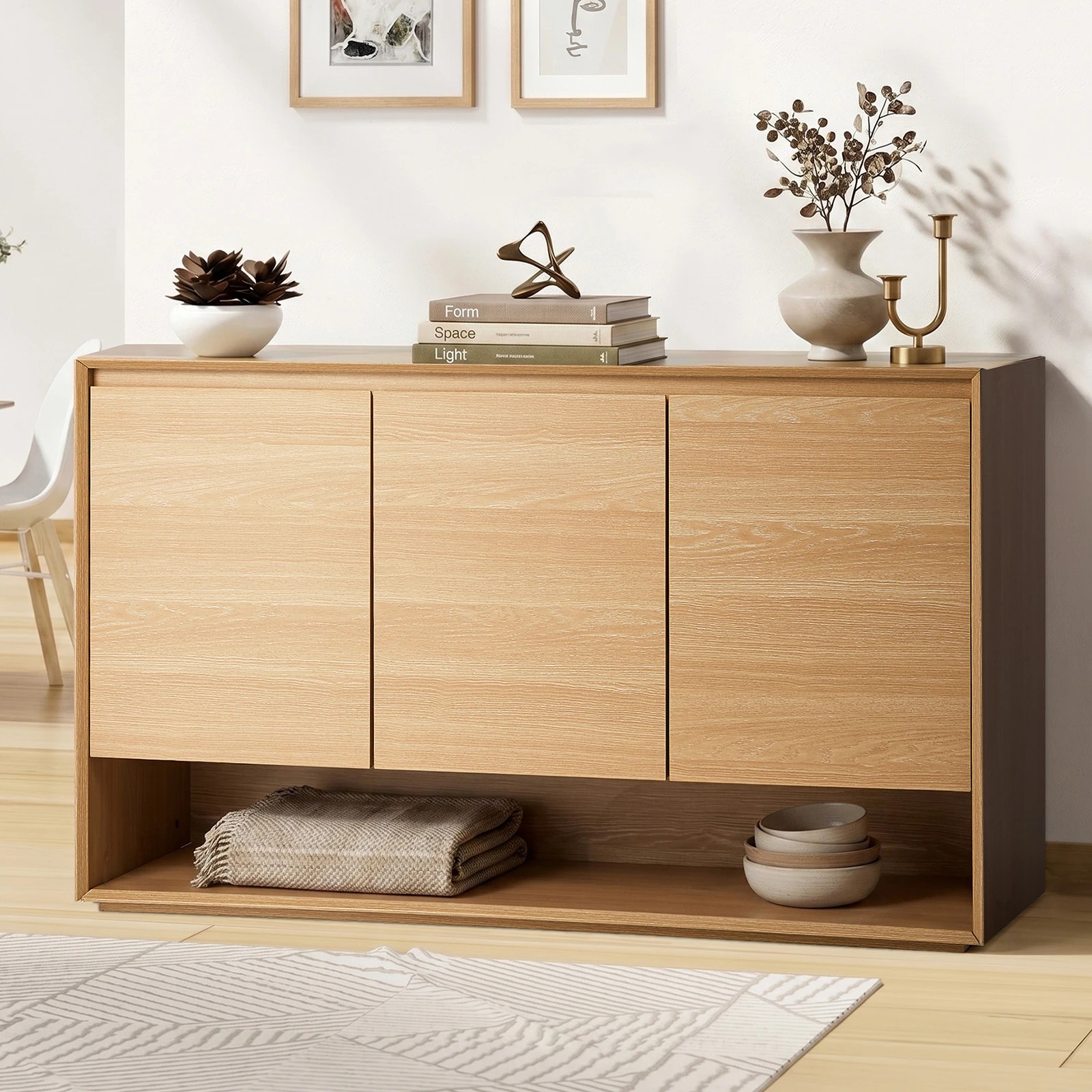 3 Oikiture Buffet Sideboard Storage Cabinet 3 Doors Cupboard 120cm - Natural, 3 of 9