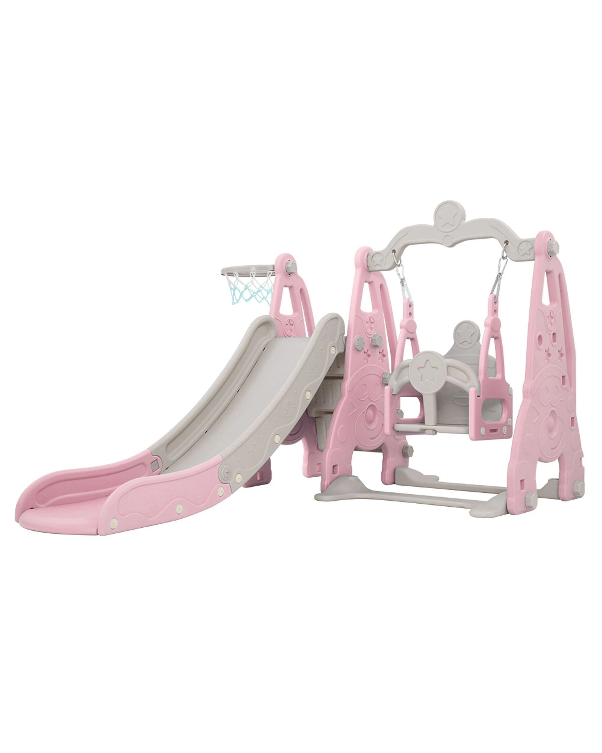 1 Keezi Kids Slide Swing Set Basketball Hoop Outdoor Playground Toys 170cm - Pink, 1 of 6