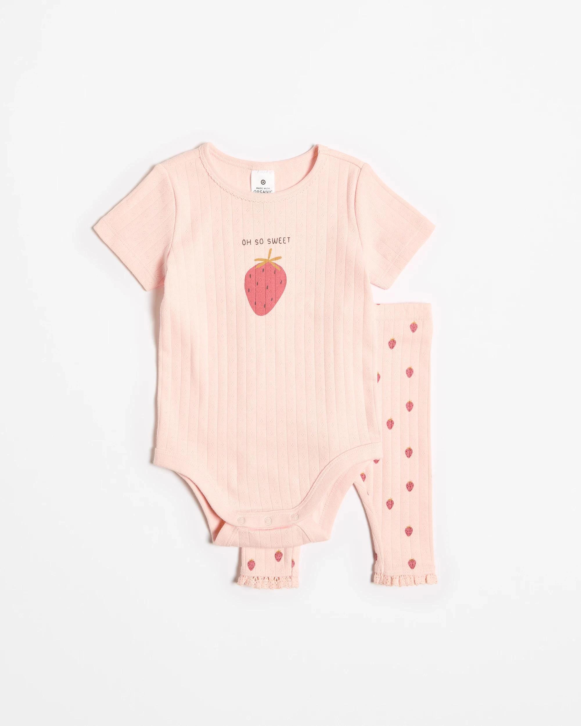 1 Target Baby Baby Girls Pointelle Bodysuit and Leggings 2 Piece Set - Daisy STRAWBERRY PINK, 1 of 3