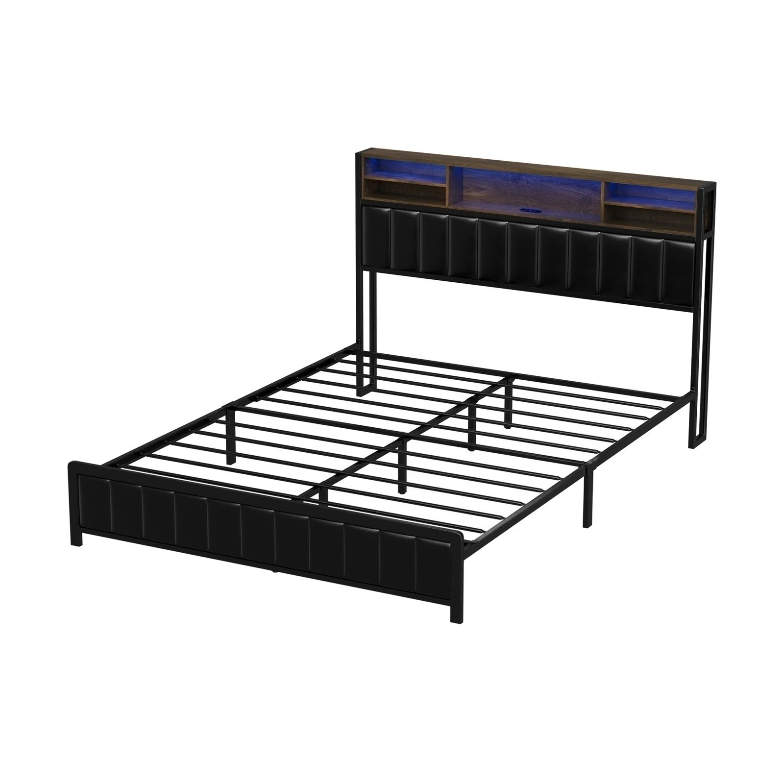 9 Oikiture Bed Frame Queen Size LED Storage Headboard With USB Charge - Black, 9 of 9