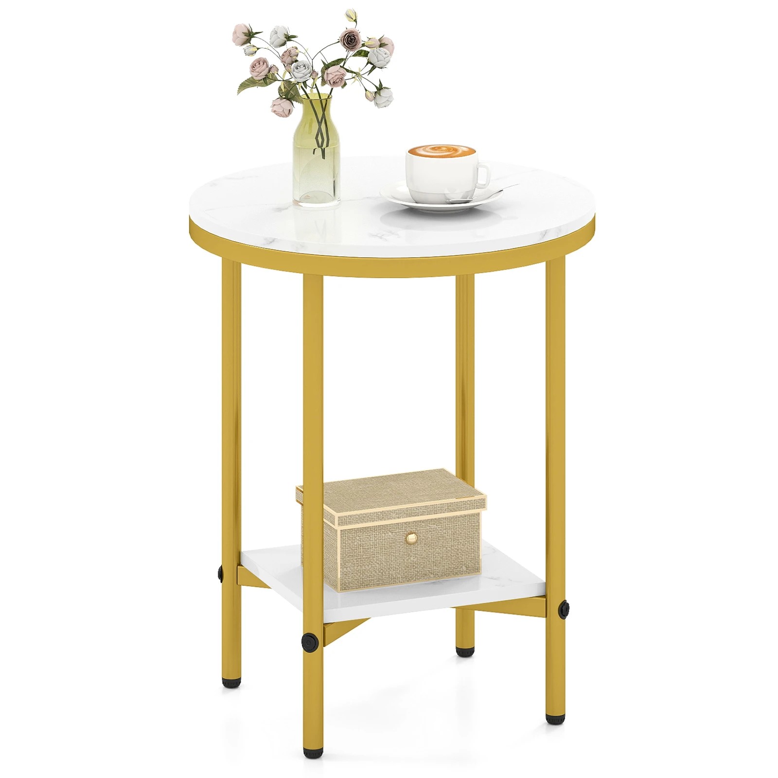 5 Costway 2-Tier Modern End Side Table Faux Marble Top Accent Table Nightstand, 5 of 5