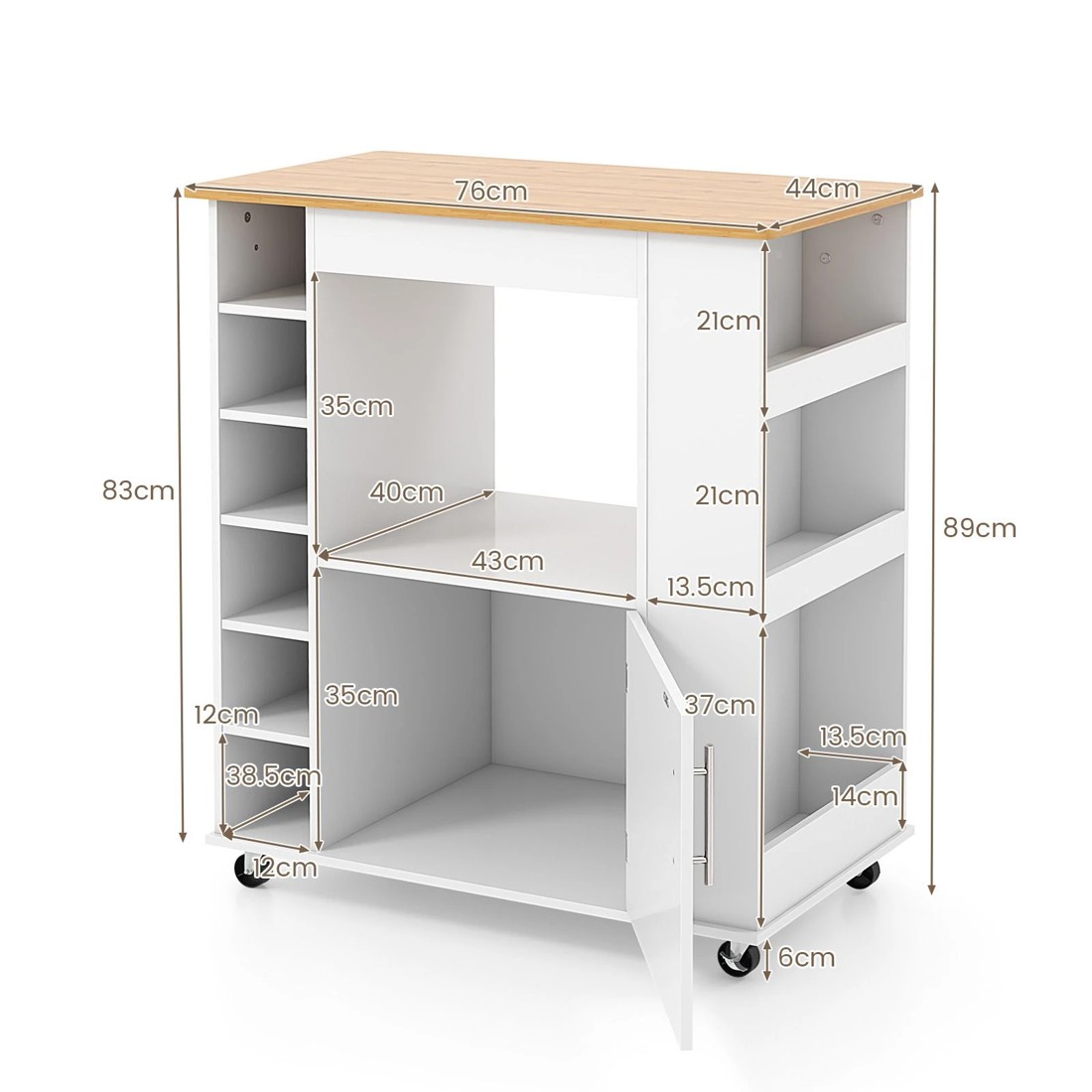 5 Costway Mobile Kitchen Island w/Wine Rack, 5 of 6