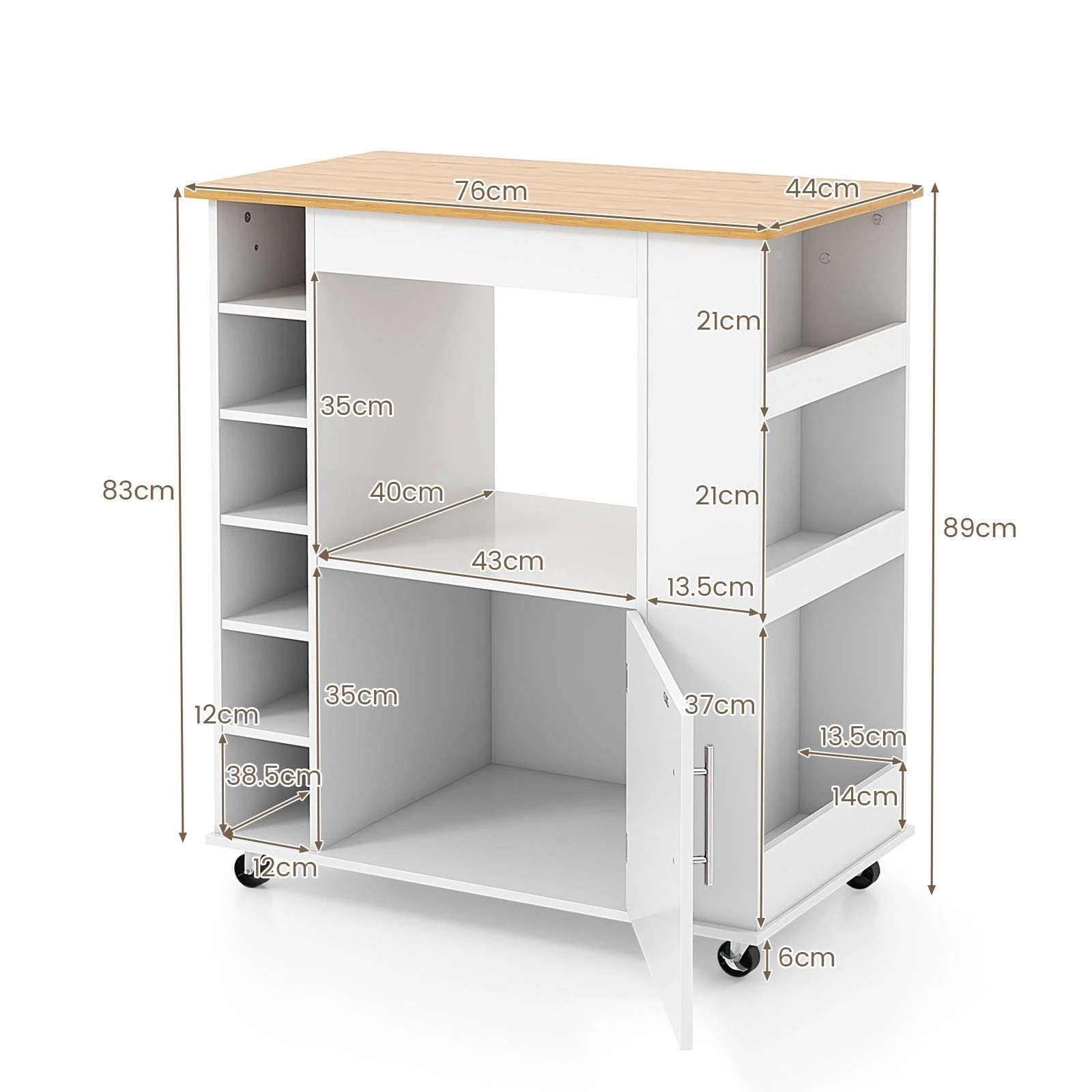 5 Costway Mobile Kitchen Island w/Wine Rack, 5 of 6