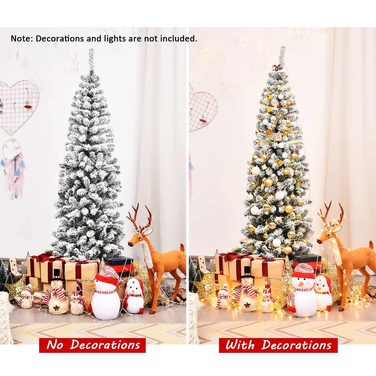 3 Costway 1.8M (6ft) Slim Snow Flocked Artificial Christmas Tree, 3 of 4