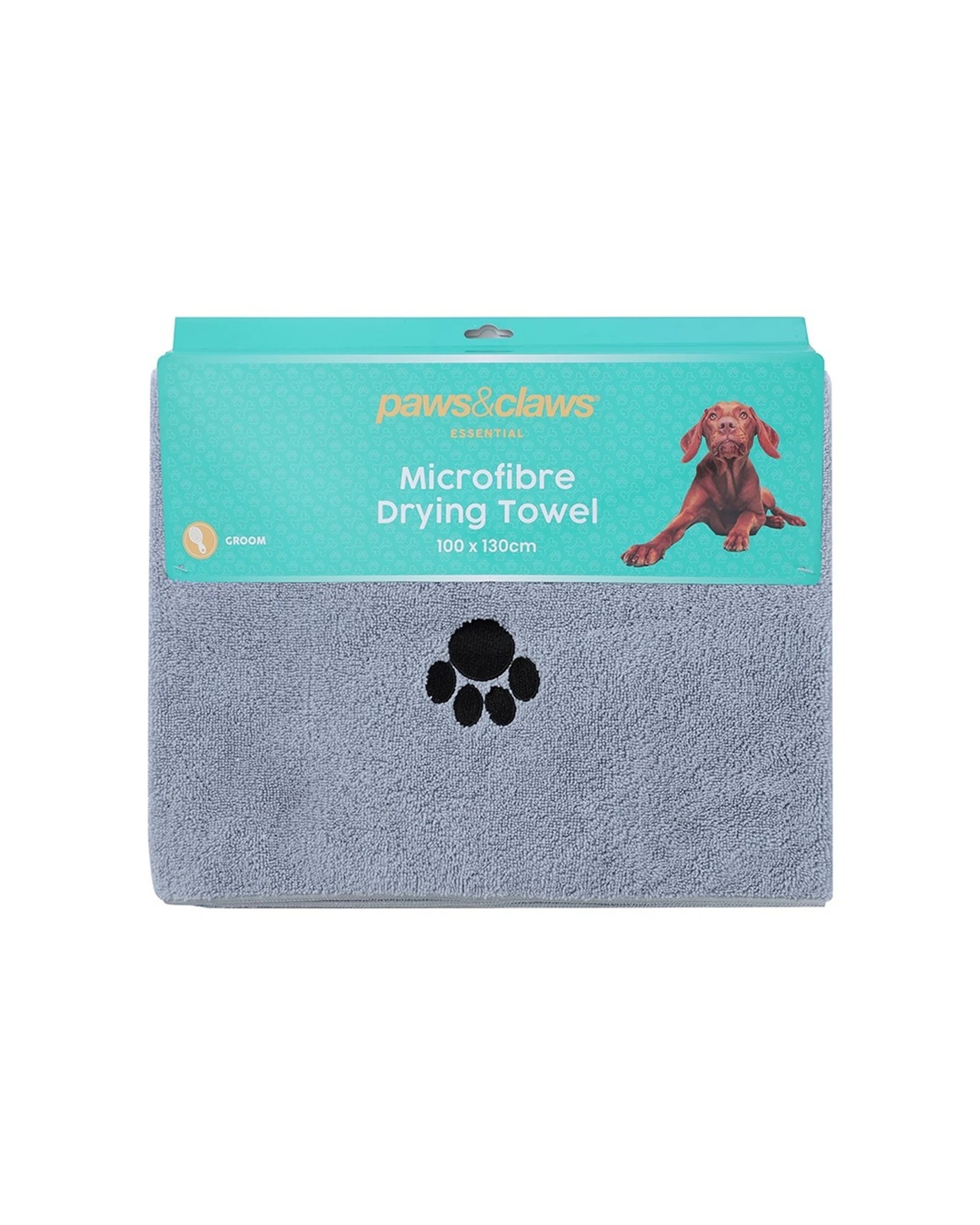 1 Paws And Claws Absorbent Microfibre Pet Dog Cat Drying Towel Large 100x130cm - Grey, 1 of 6