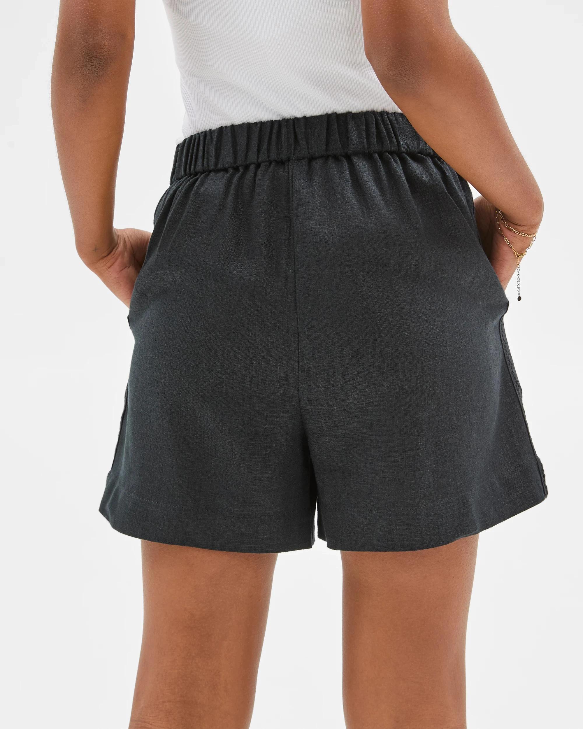 6 Target Petites Linen Blend Crochet Trim Shorts BLACK, 6 of 6