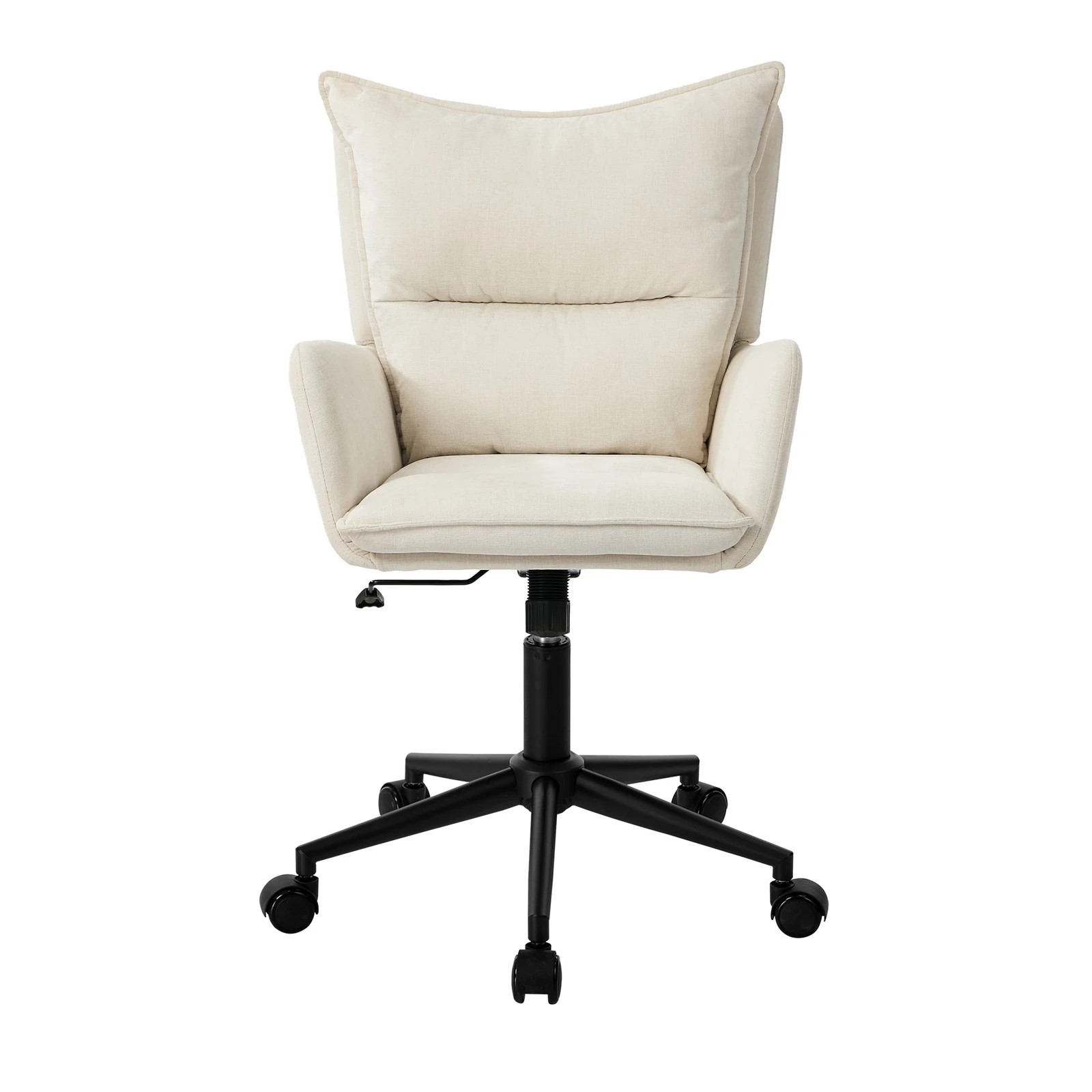 6 Oikiture Mid Back Office Chair Swivel Desk Chair Wide Seat Armrest - Beige, 6 of 7