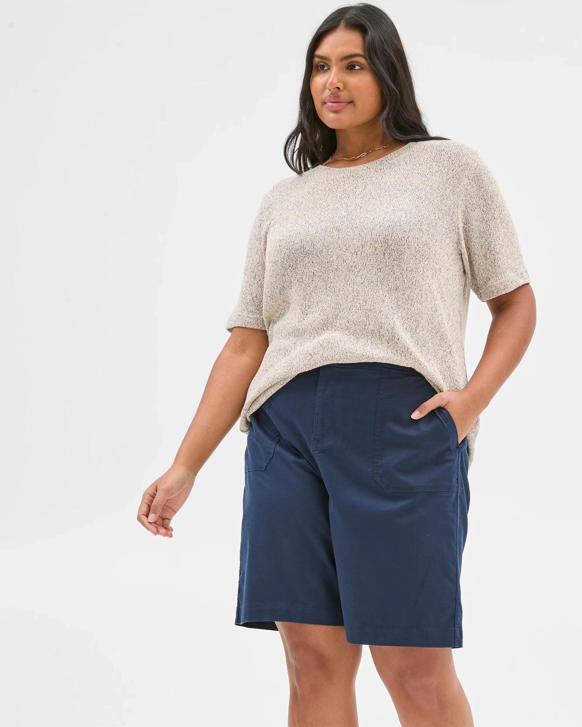 2 Target Plus Size Stretch Twill Pull On Bermuda Shorts NAVY BLUE, 2 of 5