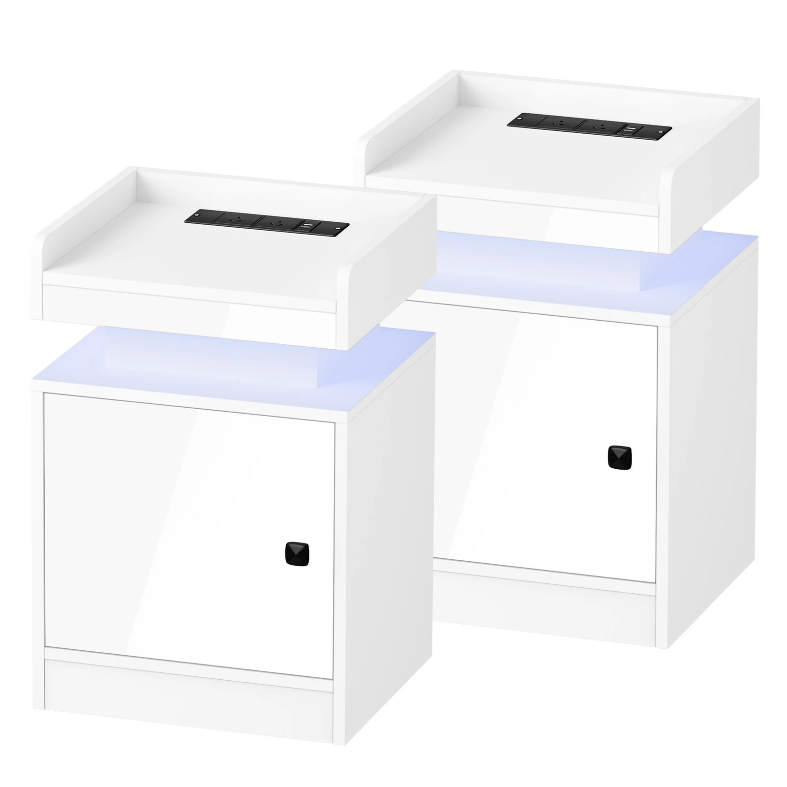 6 Oikiture 2x Bedside Table LED Nightstand USB Charging Station Side Table - White, 6 of 6