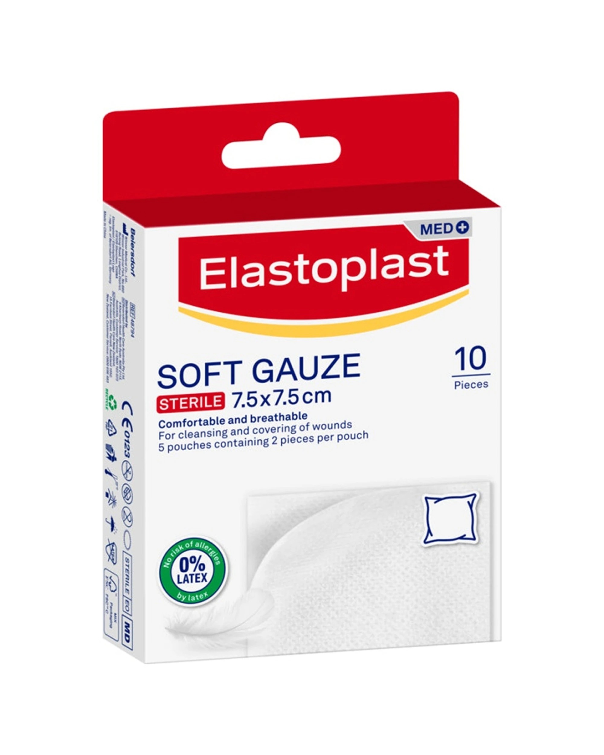 1 Elastoplast Soft Gauze 7.5cm x 7.5cm 10 Pack - White, 1 of 3