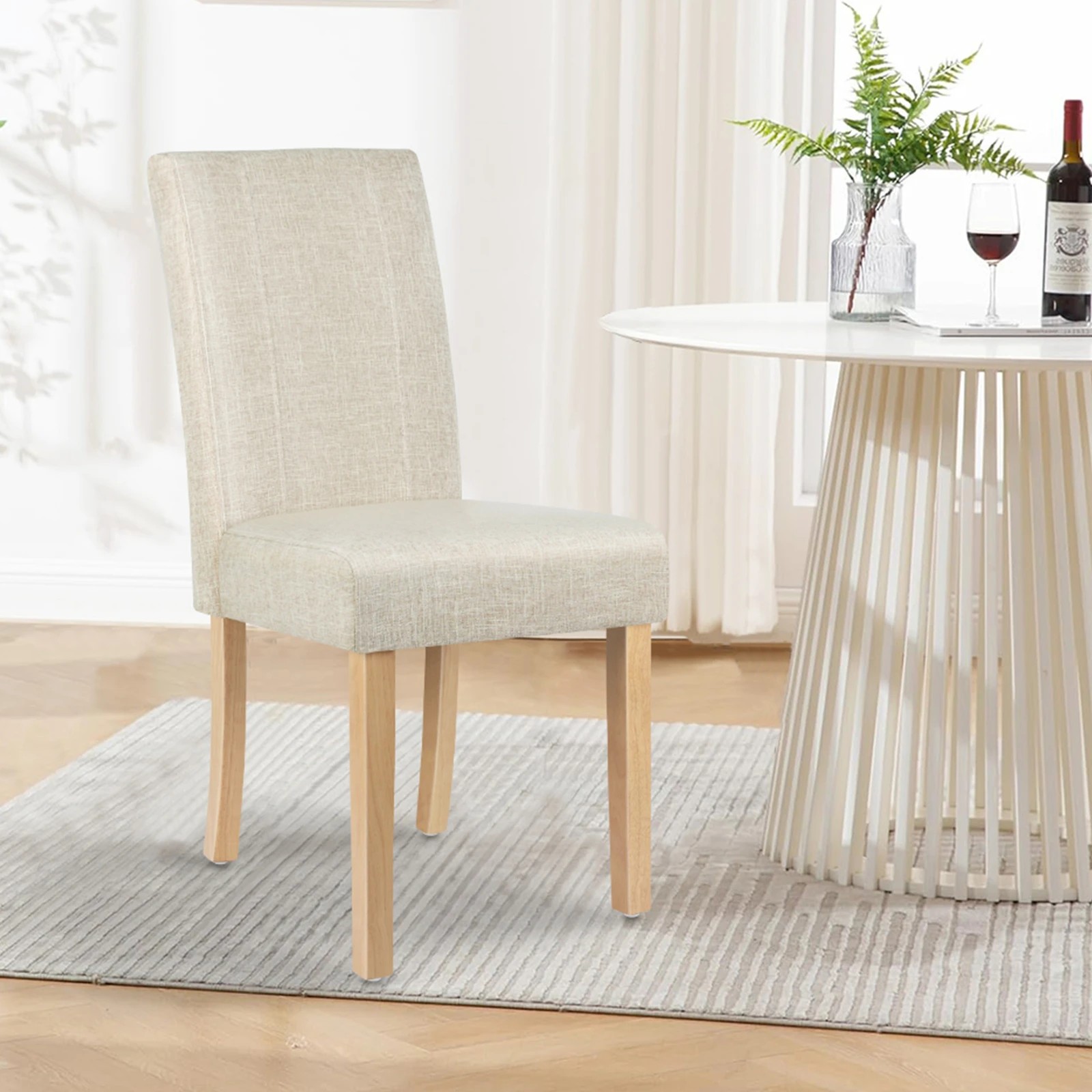 3 Alfordson 2x Dining Chairs Cafe Kitchen Chair Retro High-Back Wood Fabric - Beige, 3 of 10