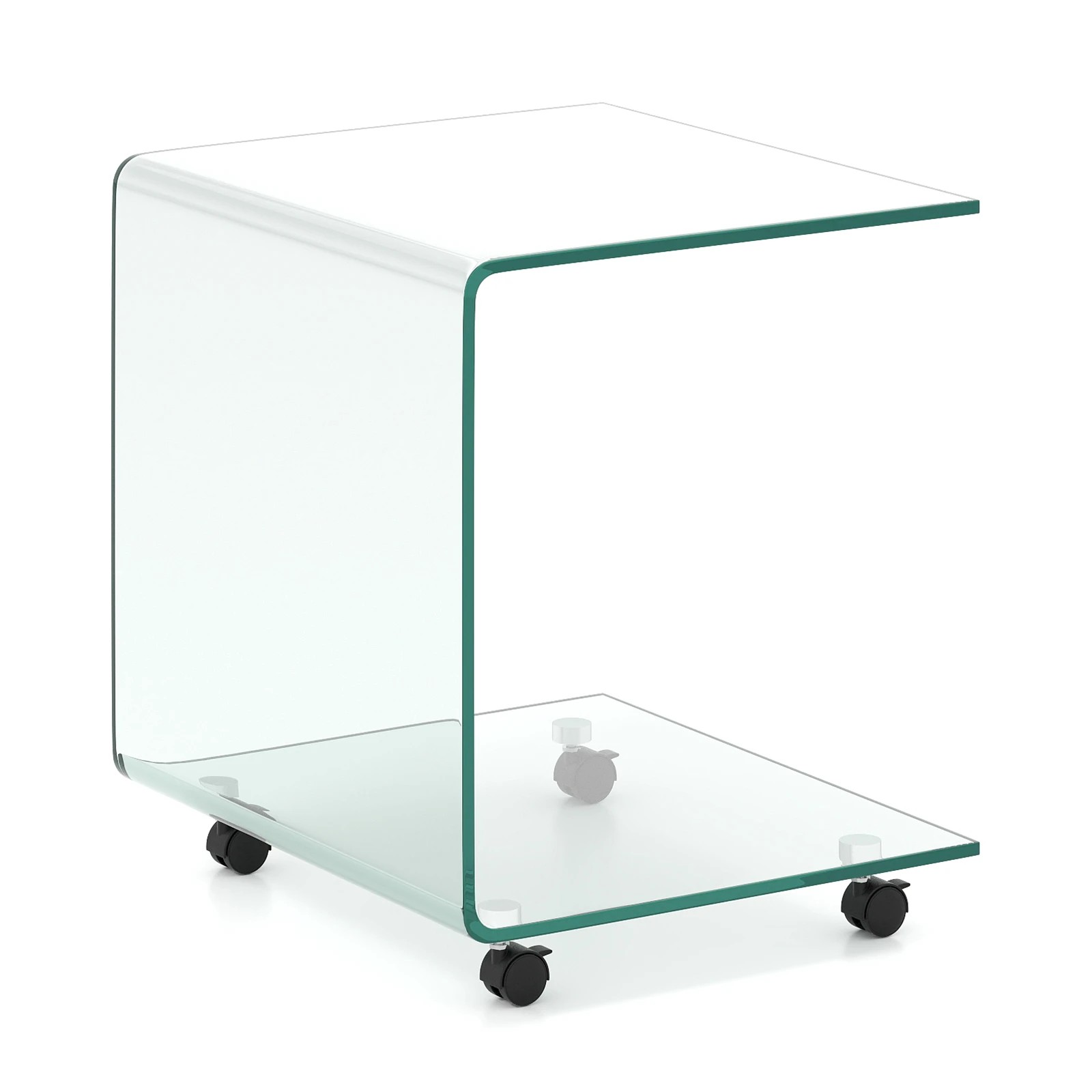 1 Costway Mobile C-Shaped End Table Tempered Glass 2 Tier Shelf Sofa Bedside Table, 1 of 5