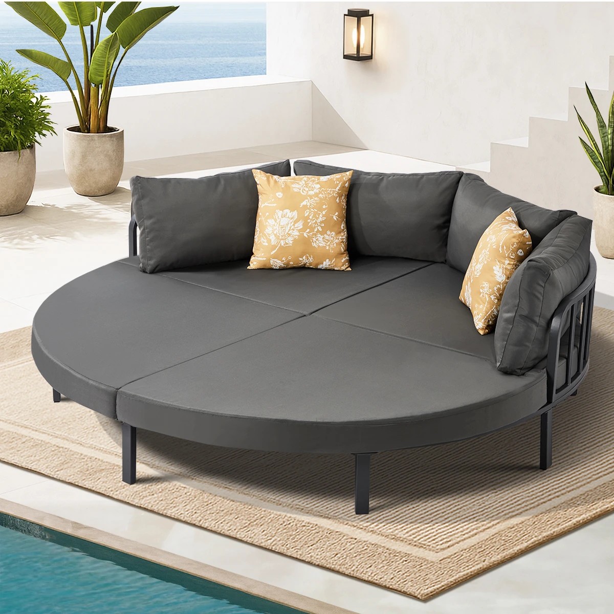 10 Livsip Outdoor Round Daybed Large Sun Lounge Sofa Bed - Grey, 10 of 10