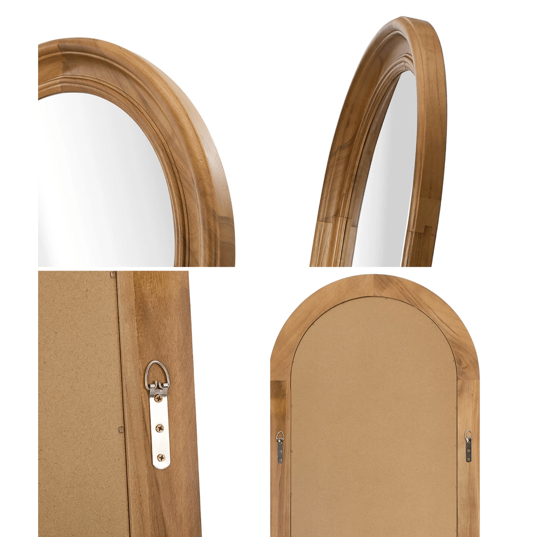 6 Oikiture Full Length Mirror Elegance Arch 165x60cm Wood Floor Mirrors - Brown, 6 of 10