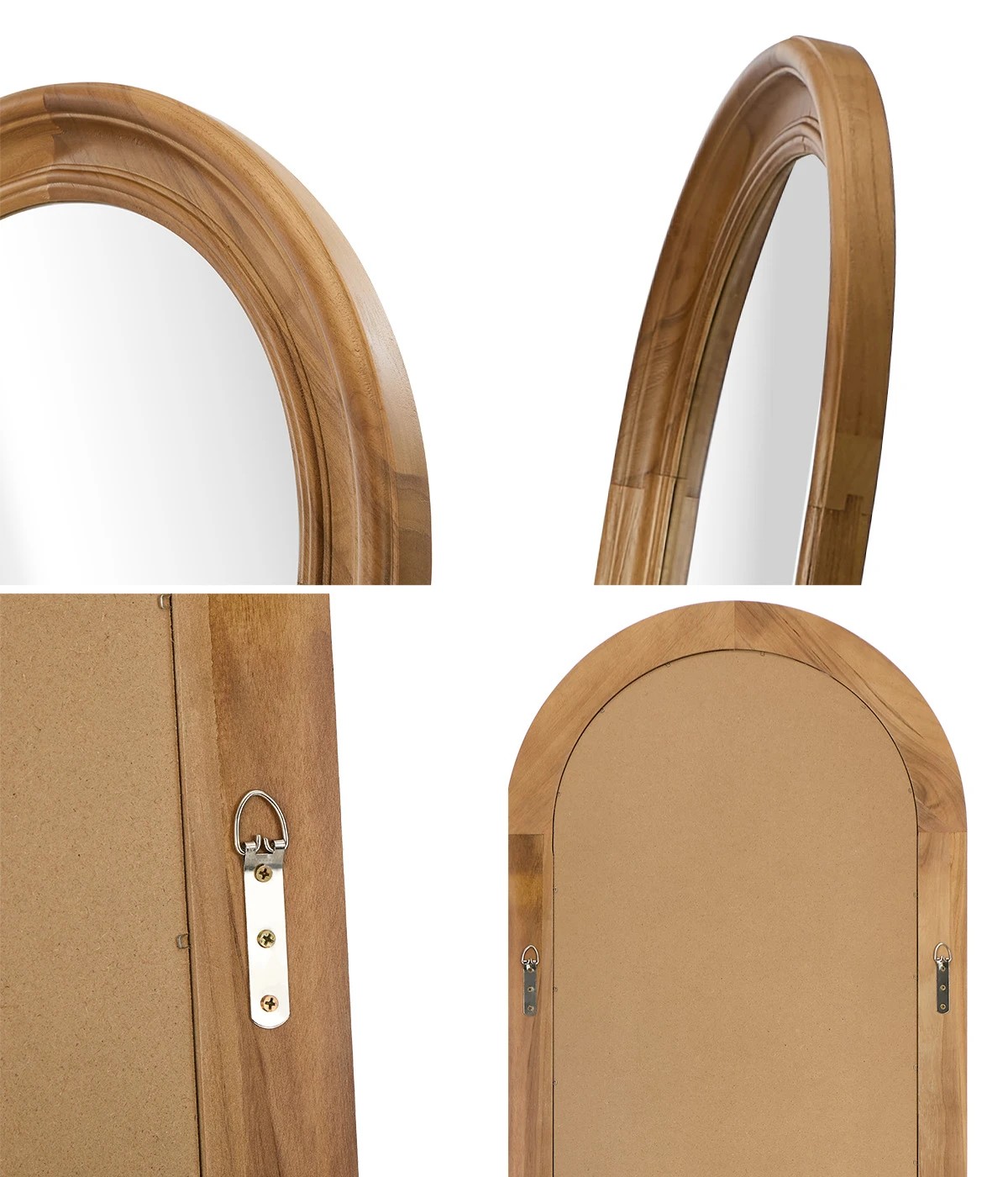6 Oikiture Full Length Mirror Elegance Arch 165x60cm Wood Floor Mirrors - Brown, 6 of 10