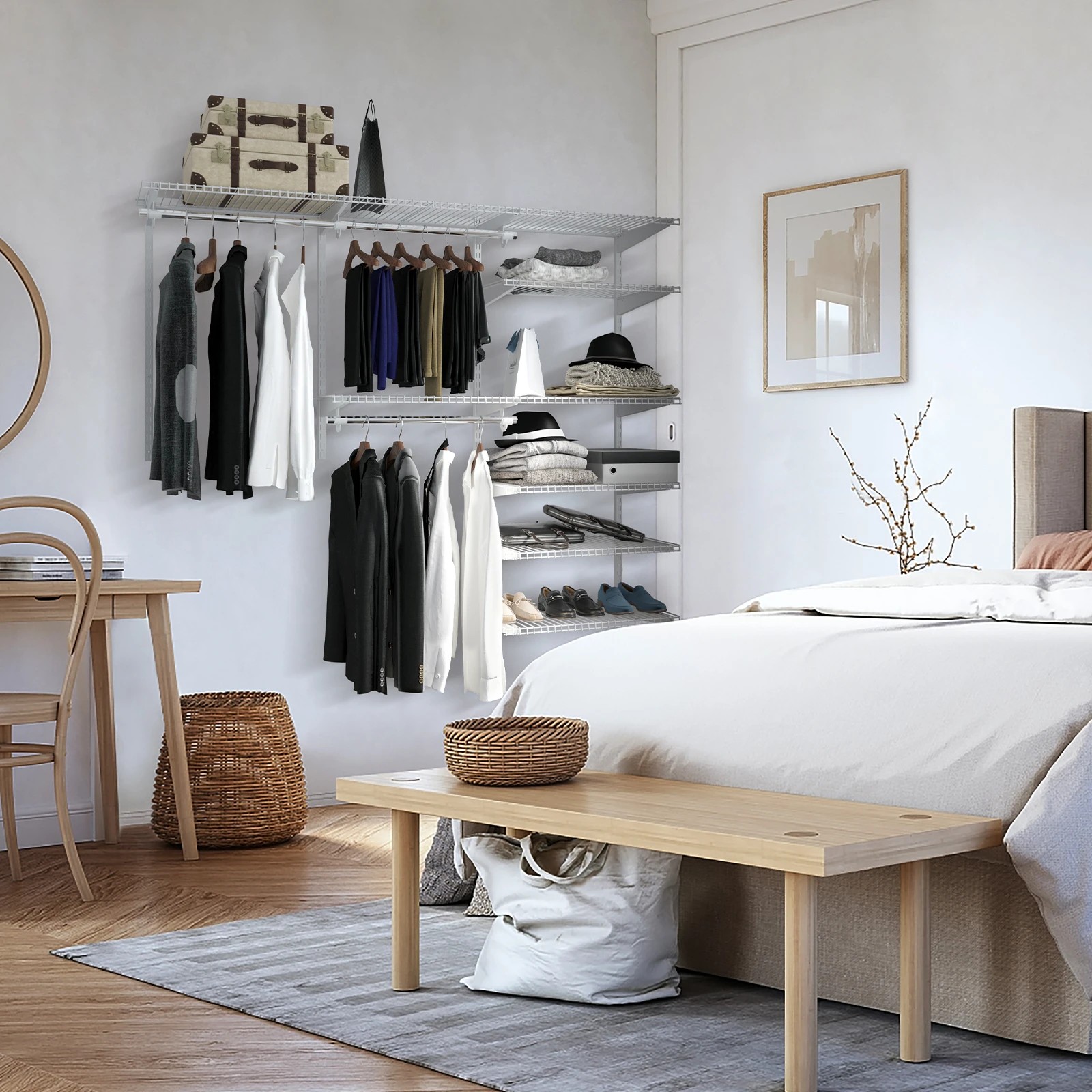 2 Costway Wall Mounted DIY Closet Rack Custom Clothes Organizer System w/5 Shelf - Grey, 2 of 4