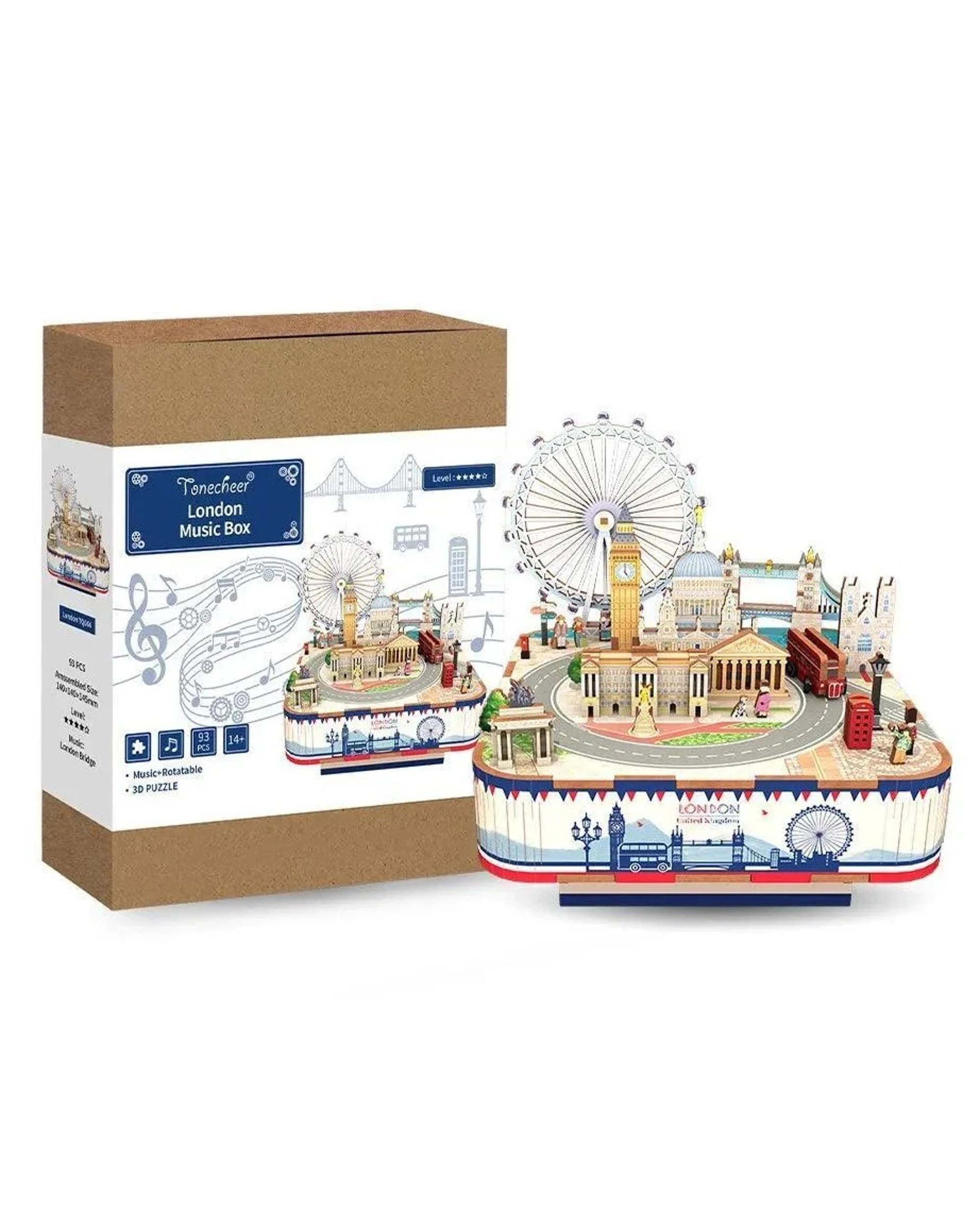 1 Tonecheer 3D Wooden Puzzle DIY Rotating Music Box - London, 1 of 10