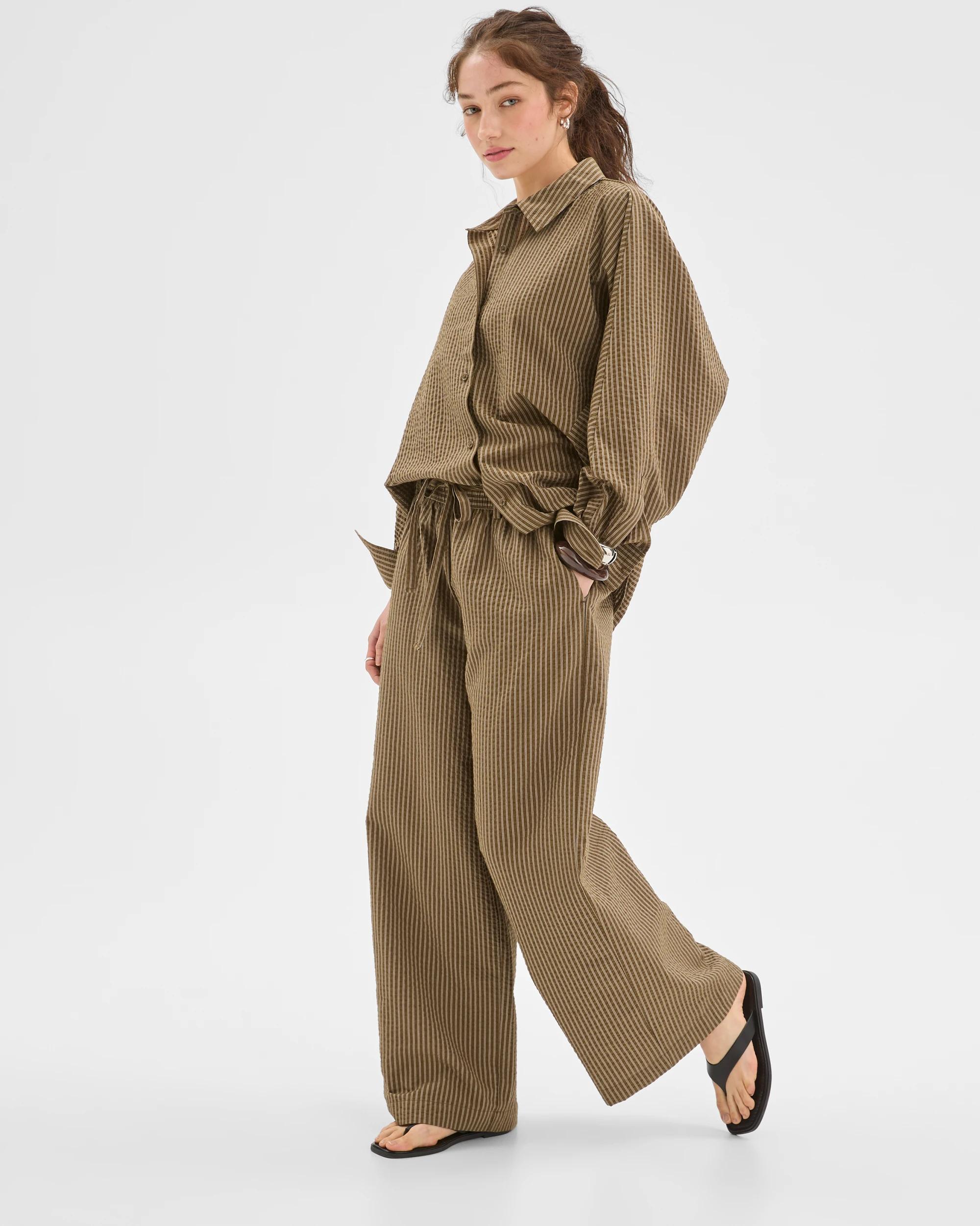 6 Lily Loves Australian Cotton Blend Wide Leg Pants DEEP MOSS STRIPE, 6 of 7