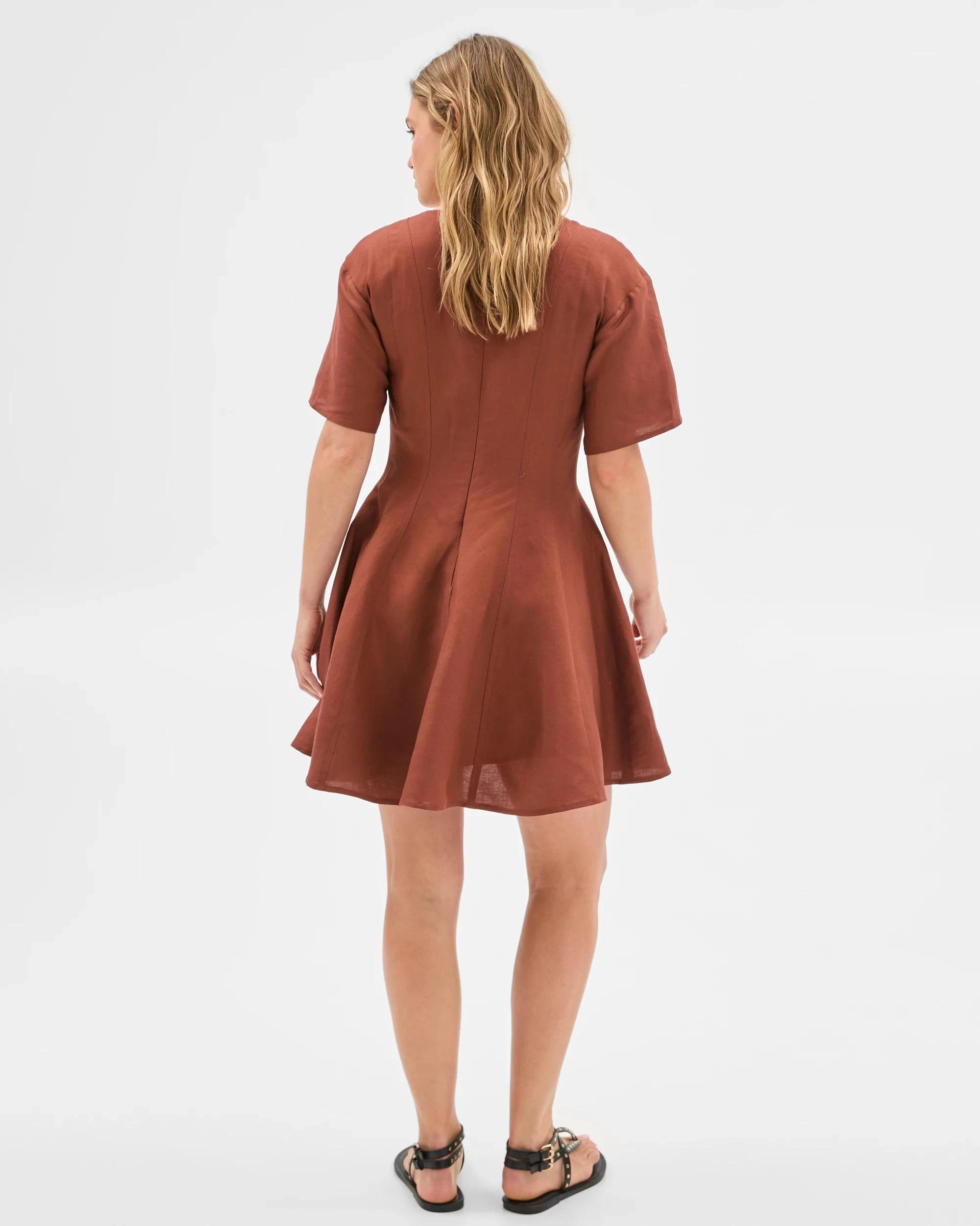 5 Lily Loves European Linen Blend Pleat Mini Dress CINNAMON, 5 of 5