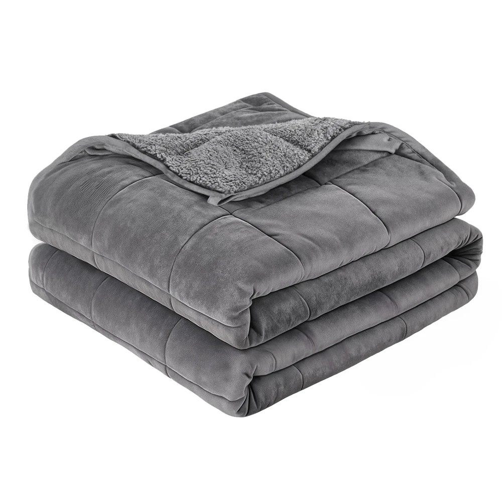 1 Giselle 6.8KG Weighted Blanket Adults Kid Anti Anxiety Gravity Blankets Sherpa - Grey, 1 of 9