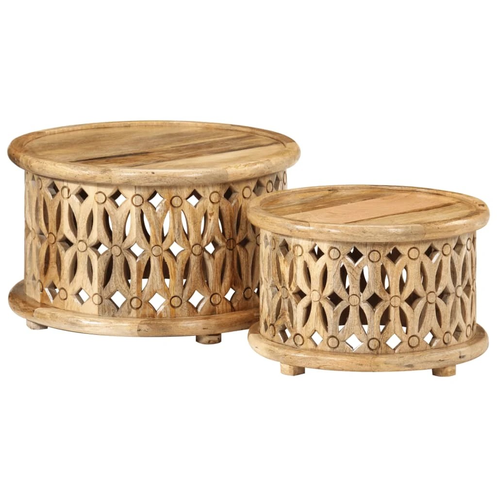 10 Vidaxl 2 Piece Coffee Table Set Solid Wood Mango - Brown, 10 of 10