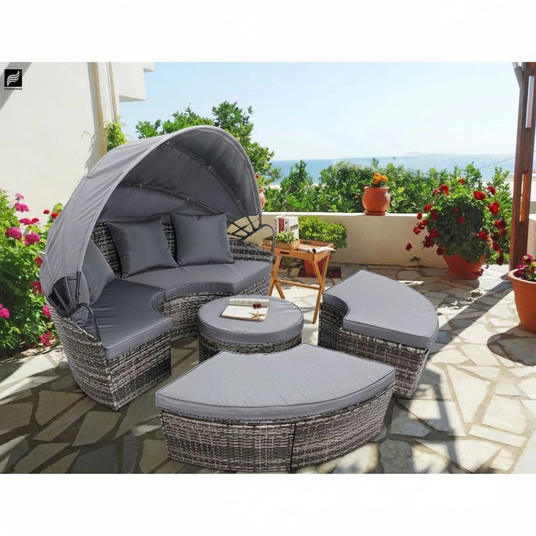 6 Gardeon Sun Lounge Setting Wicker Lounger Day Bed Patio Outdoor Furniture - Grey, 6 of 6