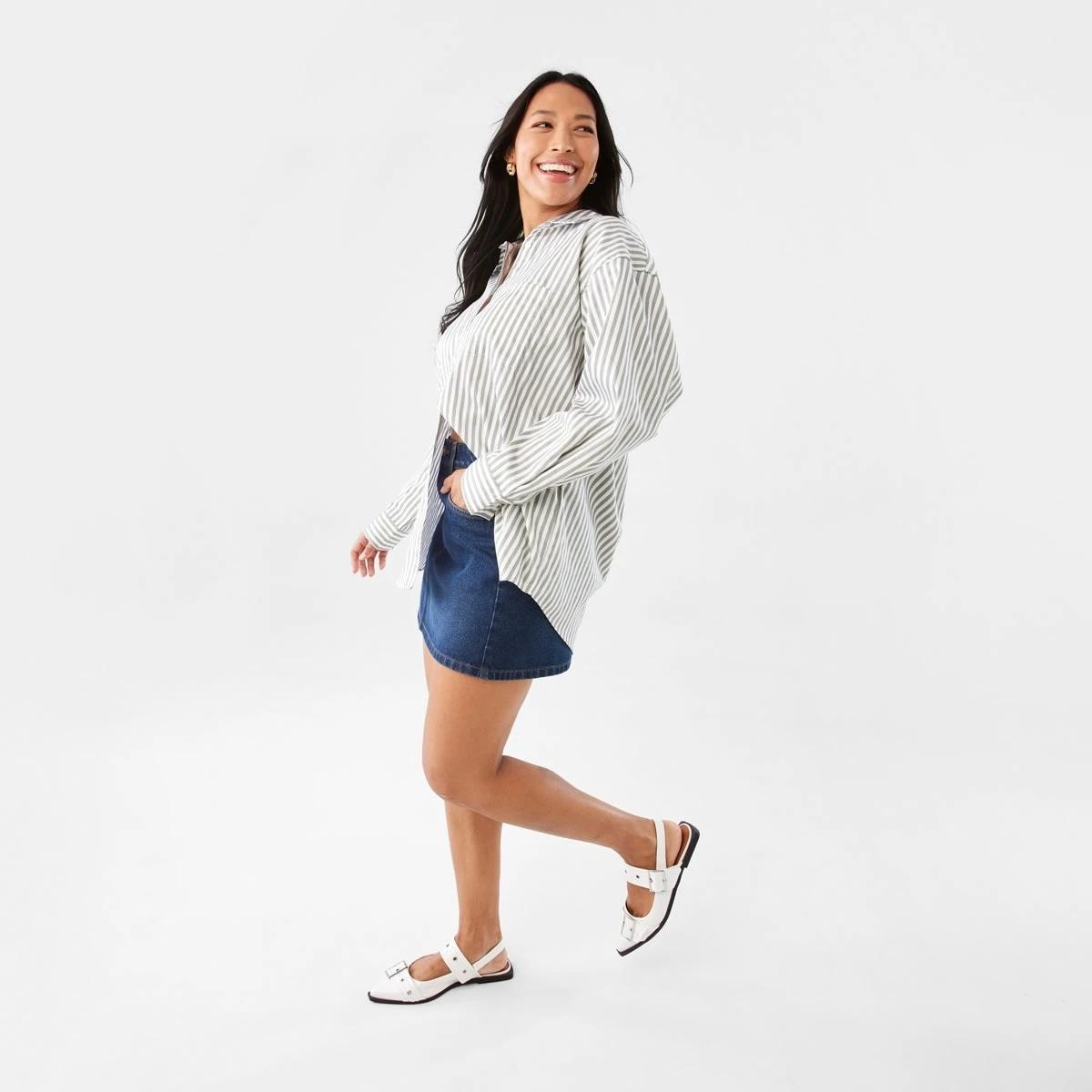 4 Long Sleeve Boyfriend Shirt Grey Strp, 4 of 8