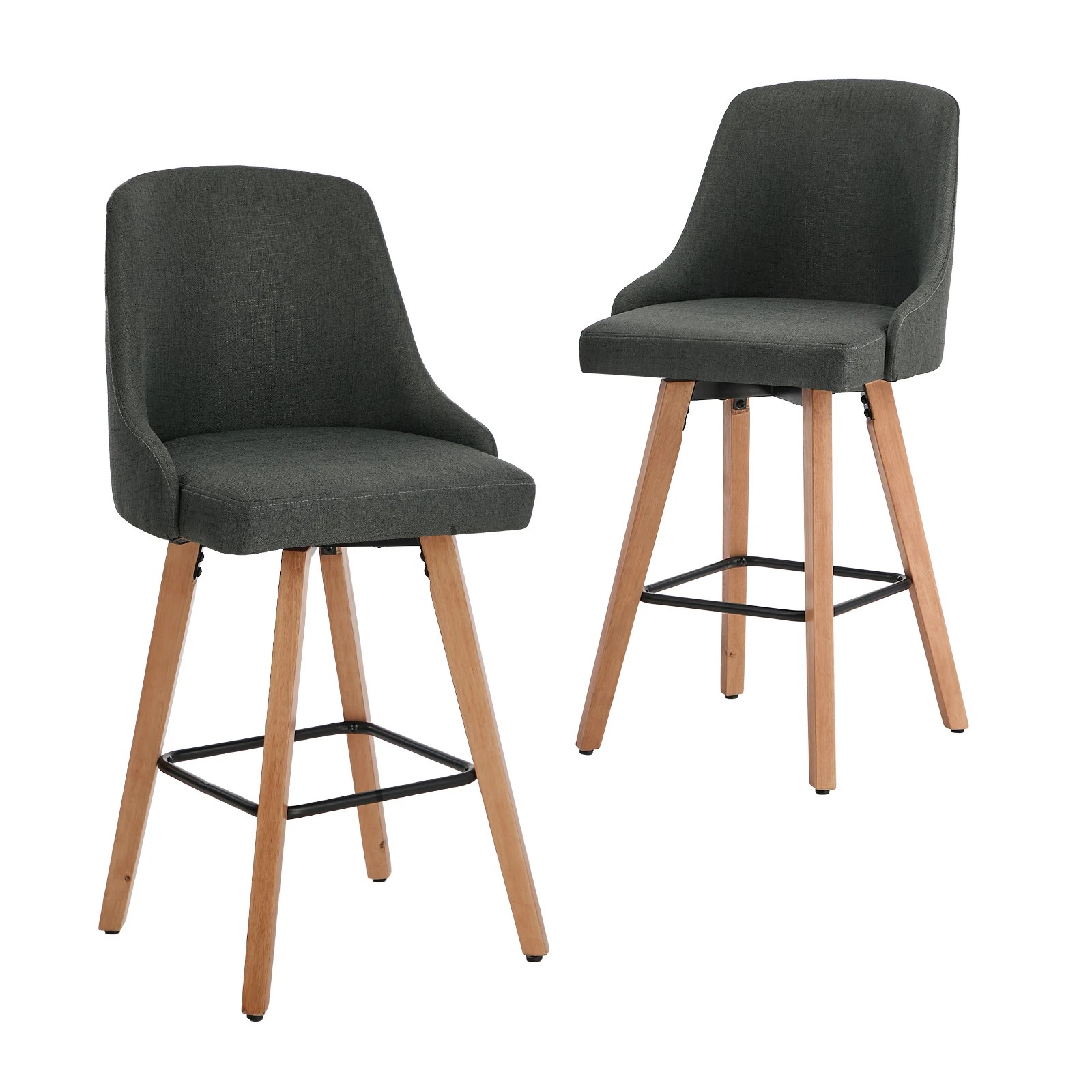 1 Oikiture 2x Bar Stools Swivel Wooden - Grey, 1 of 8