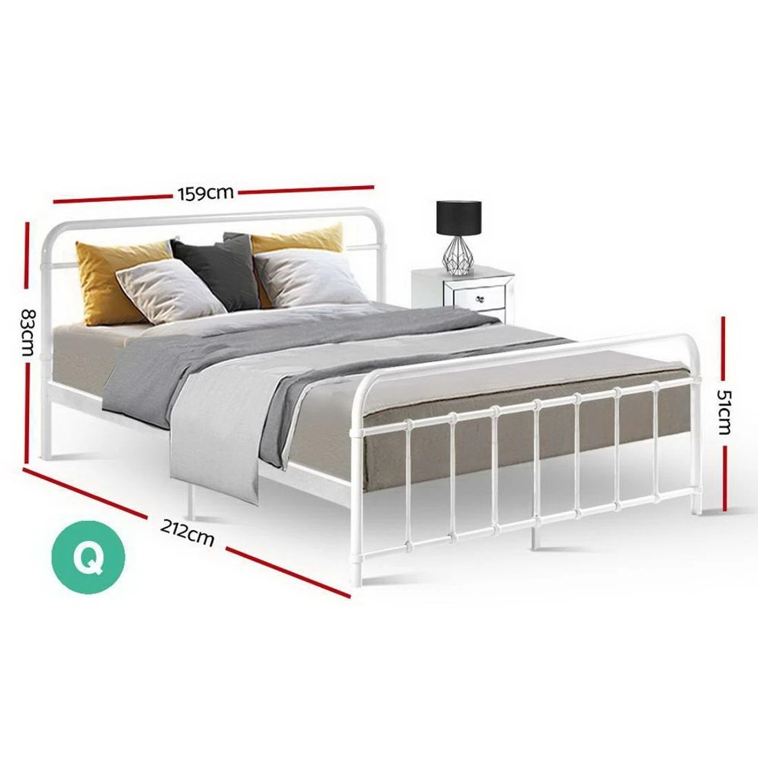 2 Artiss Bed Frame Metal Frames LEO - Queen - White, 2 of 7