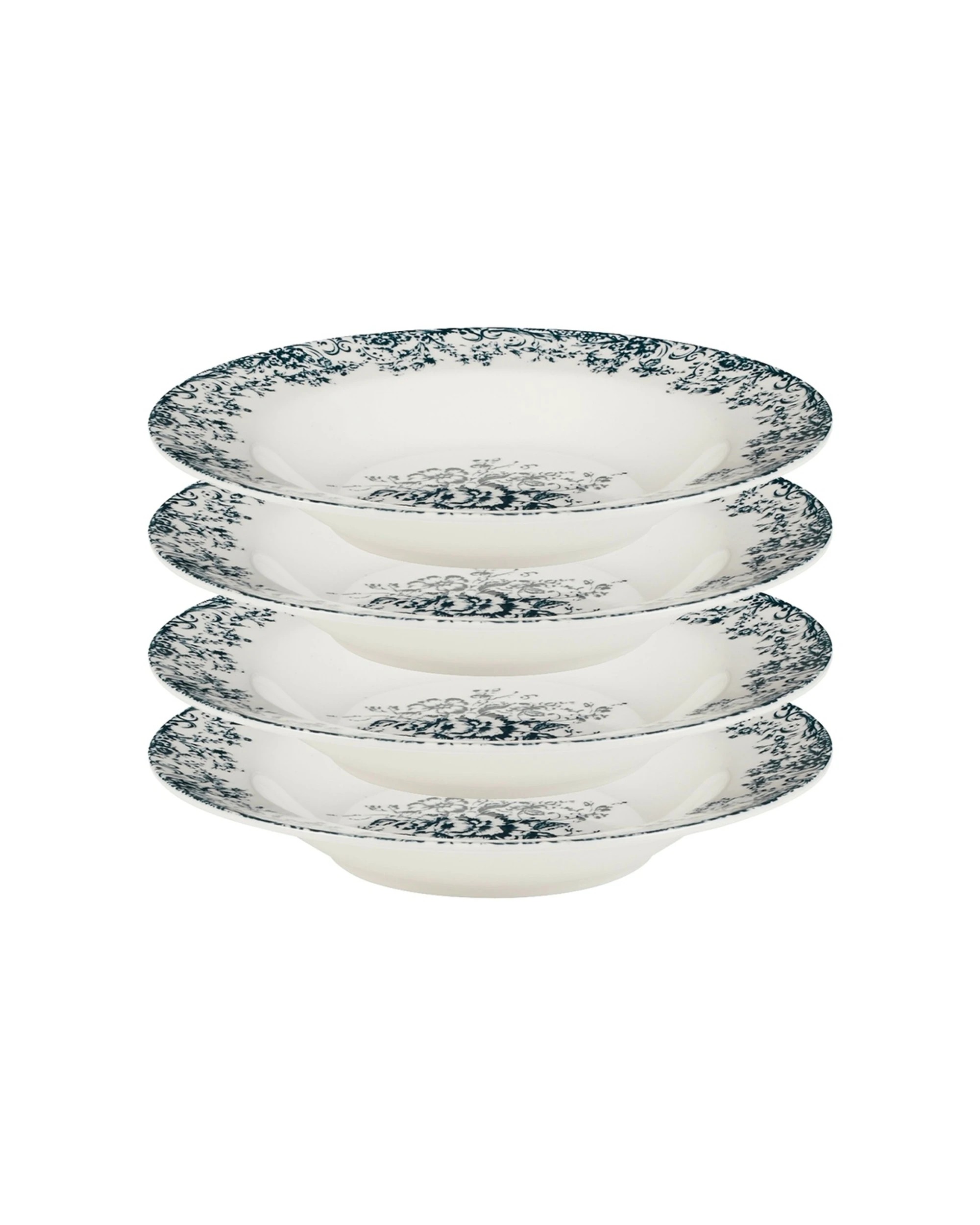 1 Casa Domani 4PK Rosetta Rim Soup Bowl Porcelain Set 23cm - Blue, 1 of 4