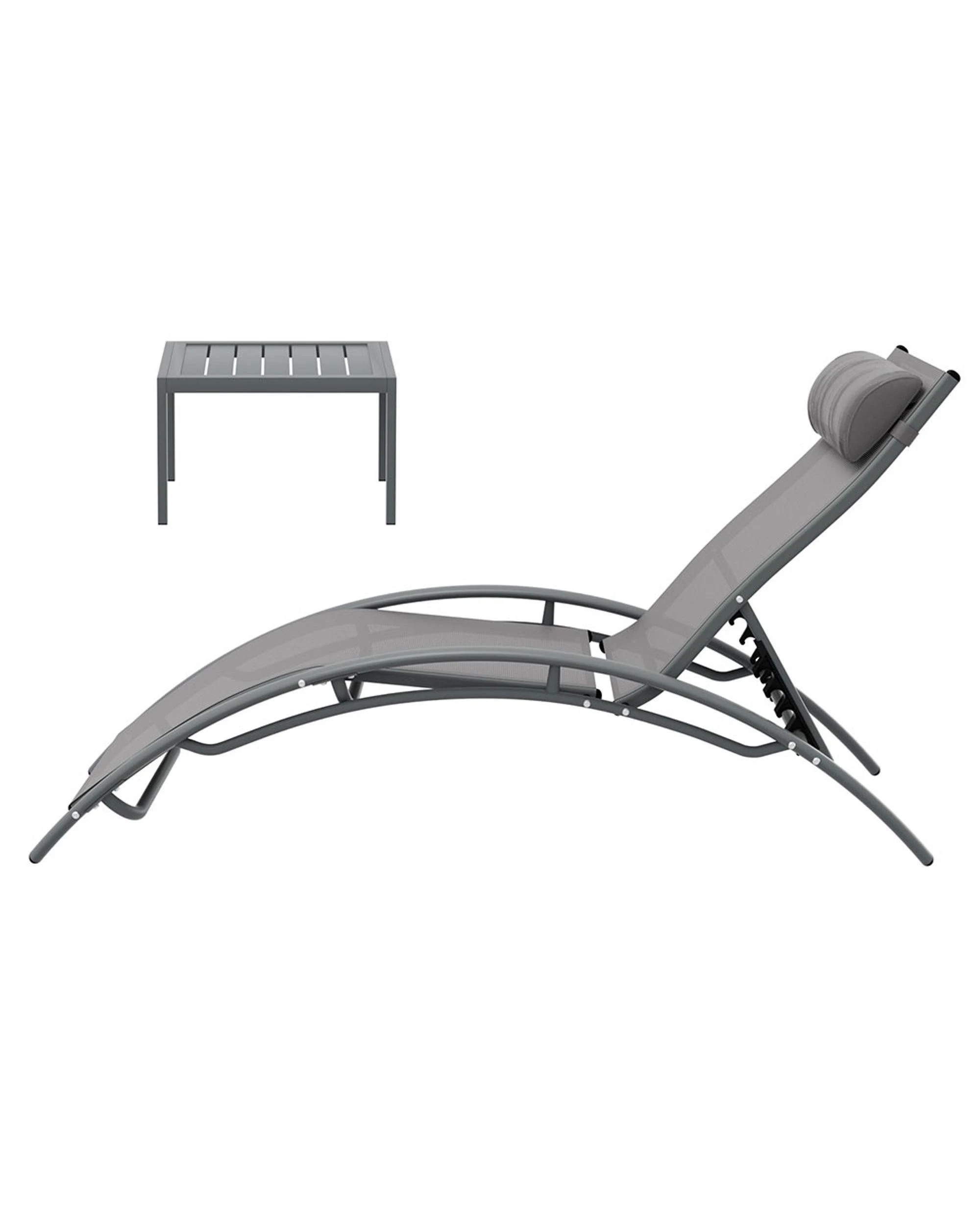 2 Gardeon 3PC Sun Lounge Outdoor Lounger Steel Table Chairs Patio Furniture - Grey, 2 of 7