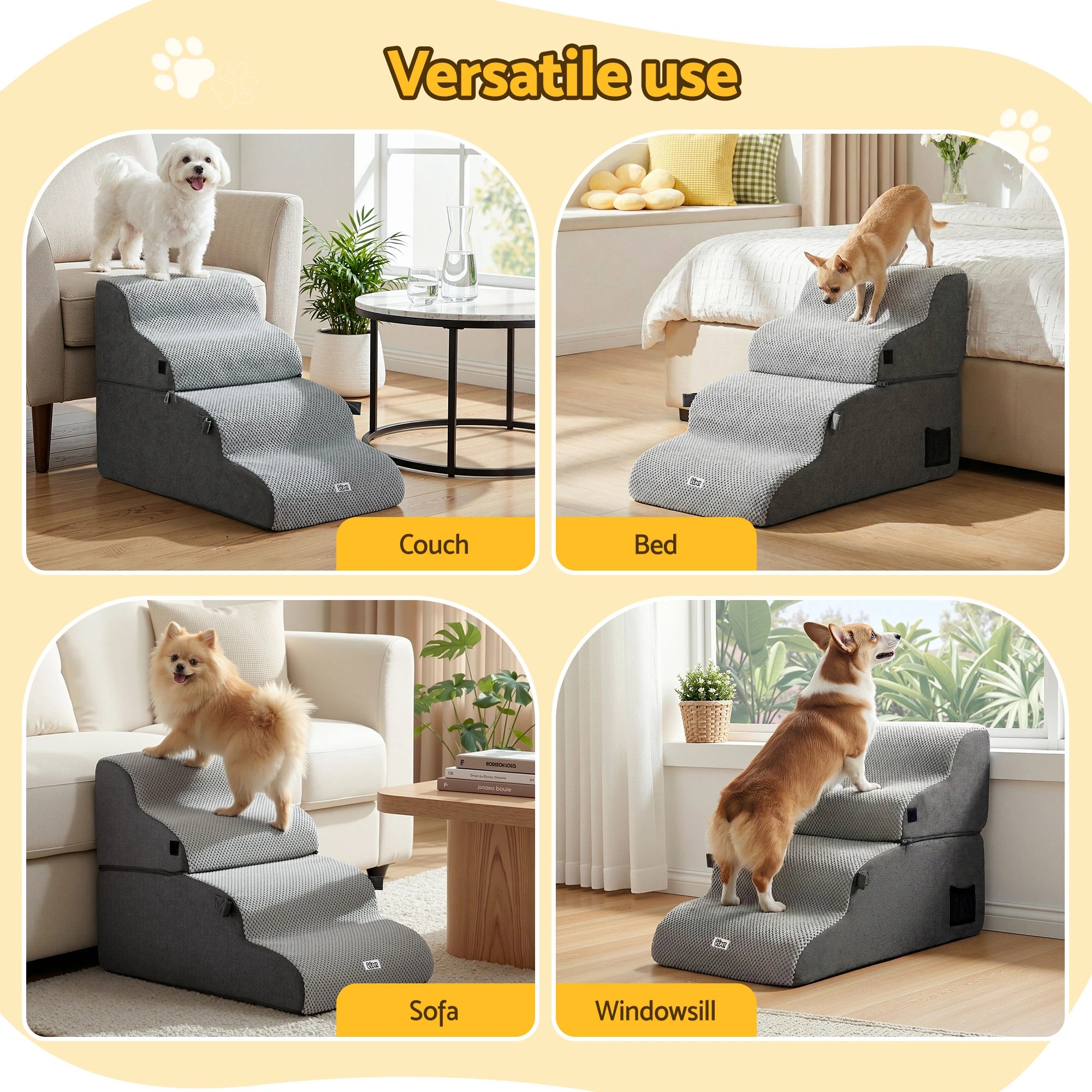 6 i.Pet Dog Stairs and Bed 2-in-1 Sofa Car Foam Non-Slip Washable Pet Stairs - Grey, 6 of 6