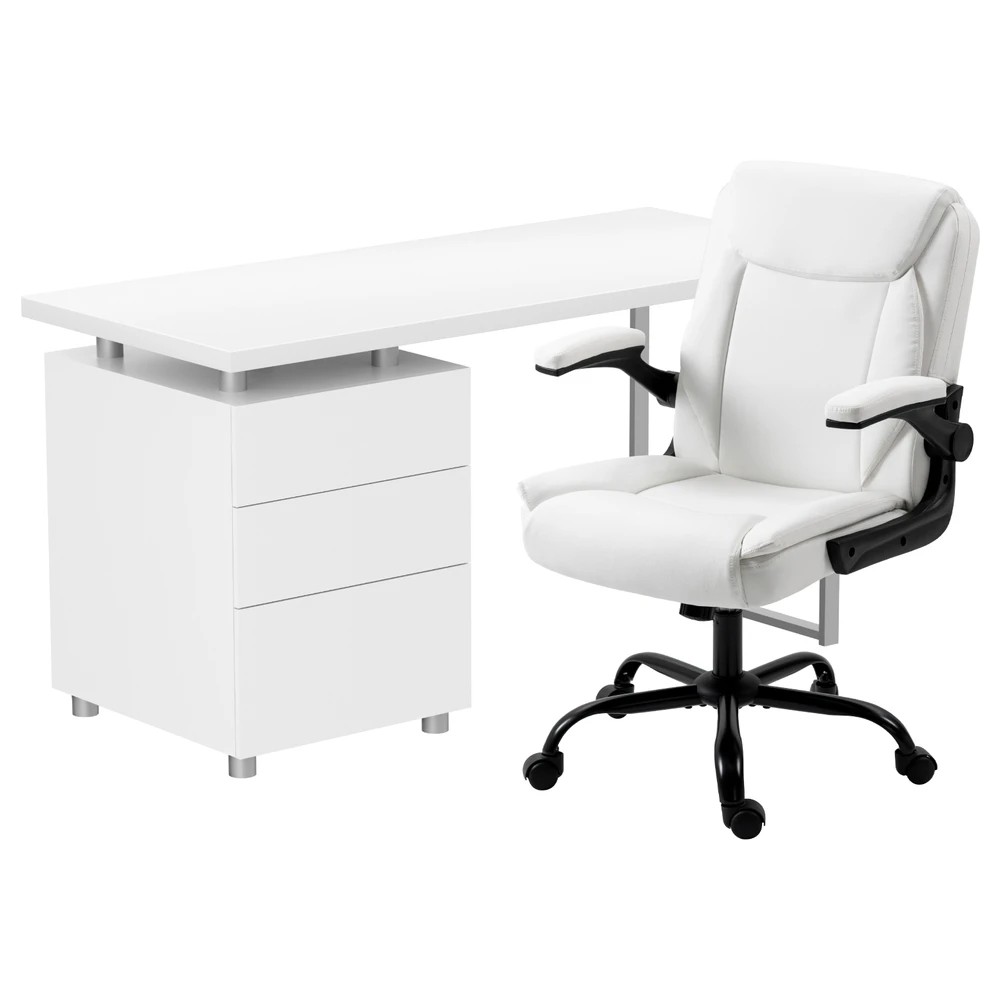 1 Artiss Computer Desk Executive Office Chairs Sets - White, 1 of 5