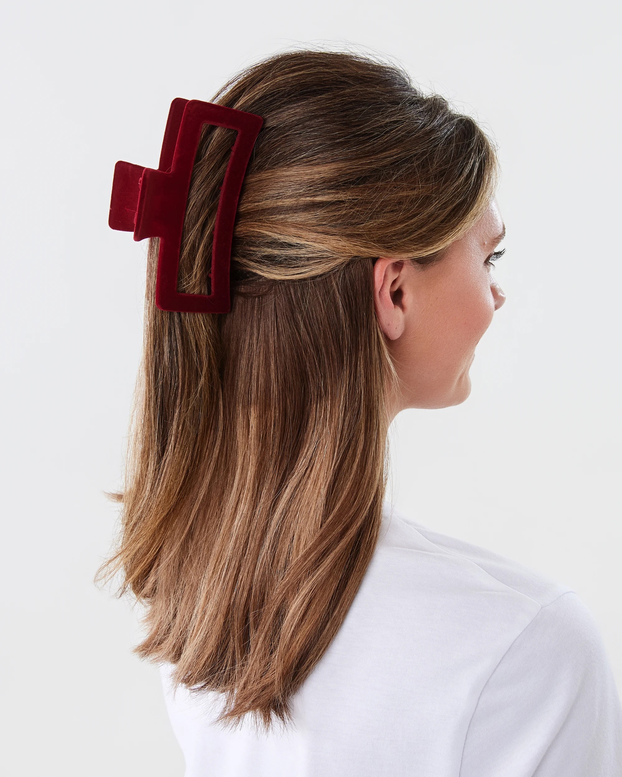 3 Red Velvet Rectangle Claw Hair Clip, 3 of 4