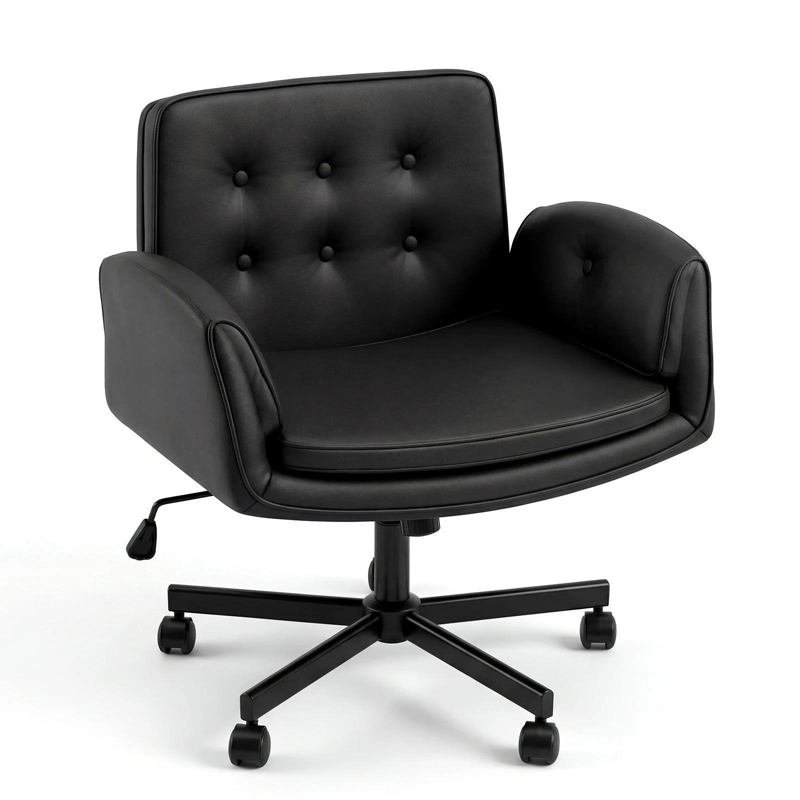 7 Advwin  Criss Cross Legged  Office Chair with Wheels & Adjustable Armrests PU Desk Chair- Black, 7 of 7