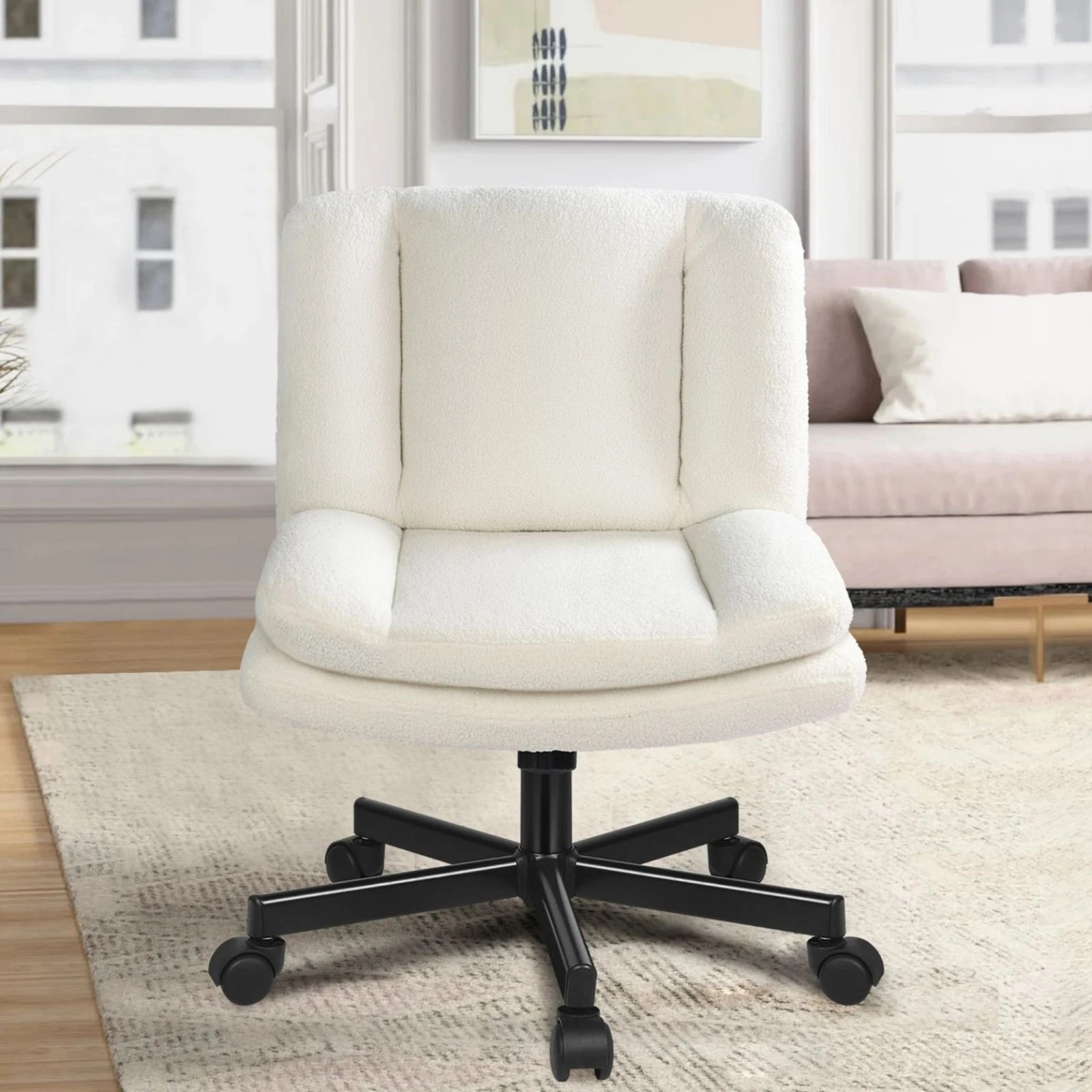 5 Alfordson Armless Office Desk Chair Mid Back Wide Seat w/ Wheels Boucle - White, 5 of 10